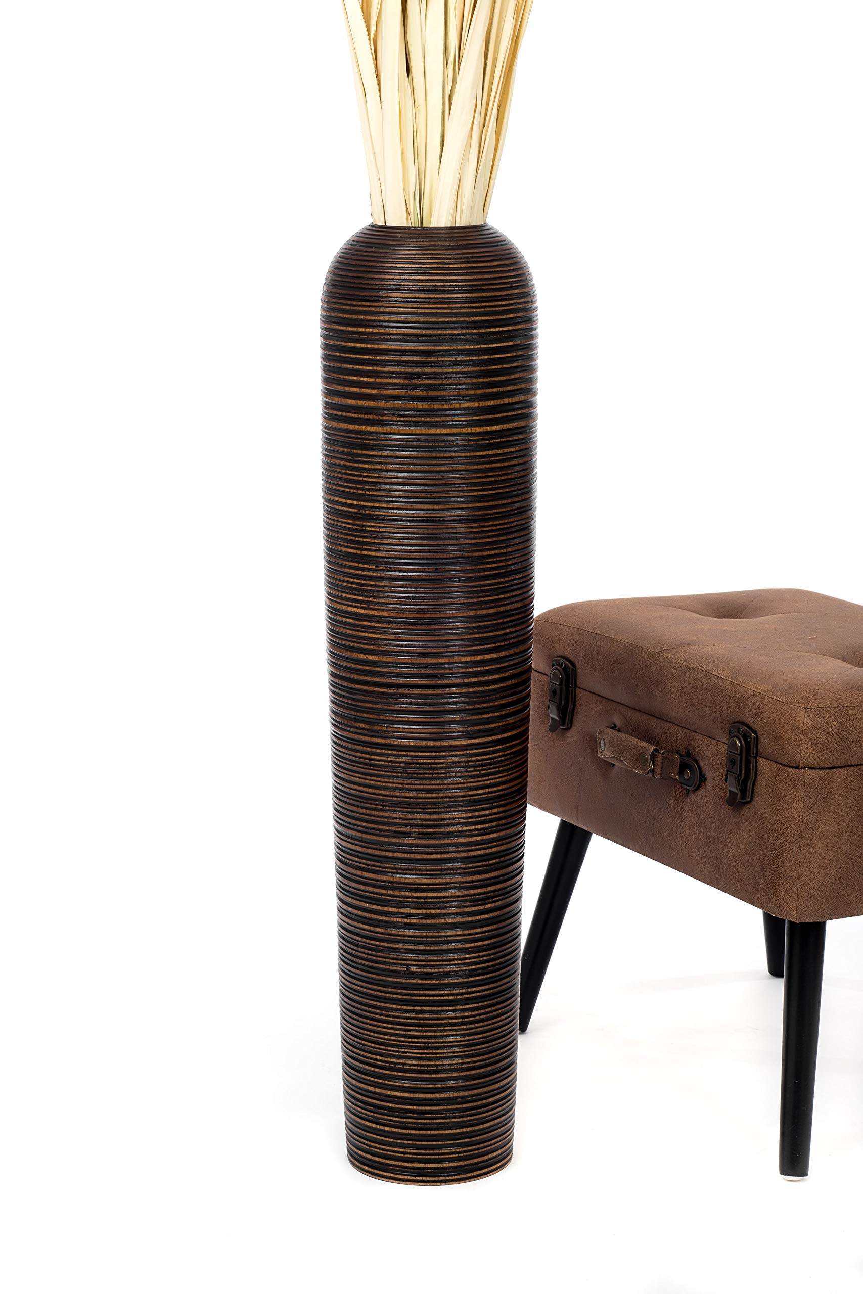 Leewadee 36 Inch Large Brown Wooden Floor Vase - Farmhouse Decor for Flowers, Fake Plants & Pampas Grass | Perfect for Living Room, Entryway & Wedding Centerpieces