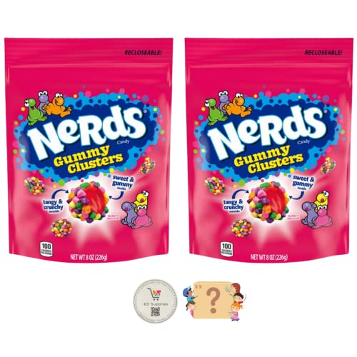 Nerds Gummy Clusters Chewy Candy - 8oz Pack of 2 + Bonus Rainbow Mystery Candy | Bulk Sweet Treats for Parties, Halloween, Movie Nights & Gift Baskets