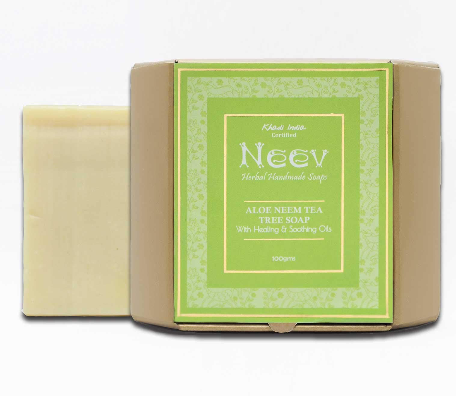 Neev Herbal Handmade Soap - Aloe Neem Tea Tree Natural Soap with Healing & Soothing Oils for Dry, Sensitive Skin - 100g Organic Ayurvedic Soap for Daily Cleansing & Aromatherapy