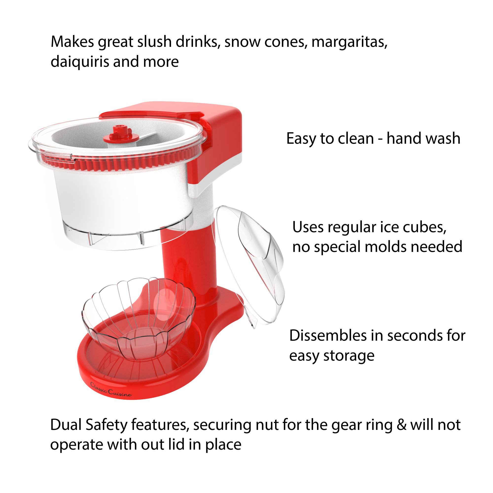 Electric Ice Shaver Machine for Home - Countertop Snow Cone Maker, Italian Ice & Slushie Machine with Cup by Classic Cuisine | Perfect for Parties, Summer Treats & DIY Frozen Desserts