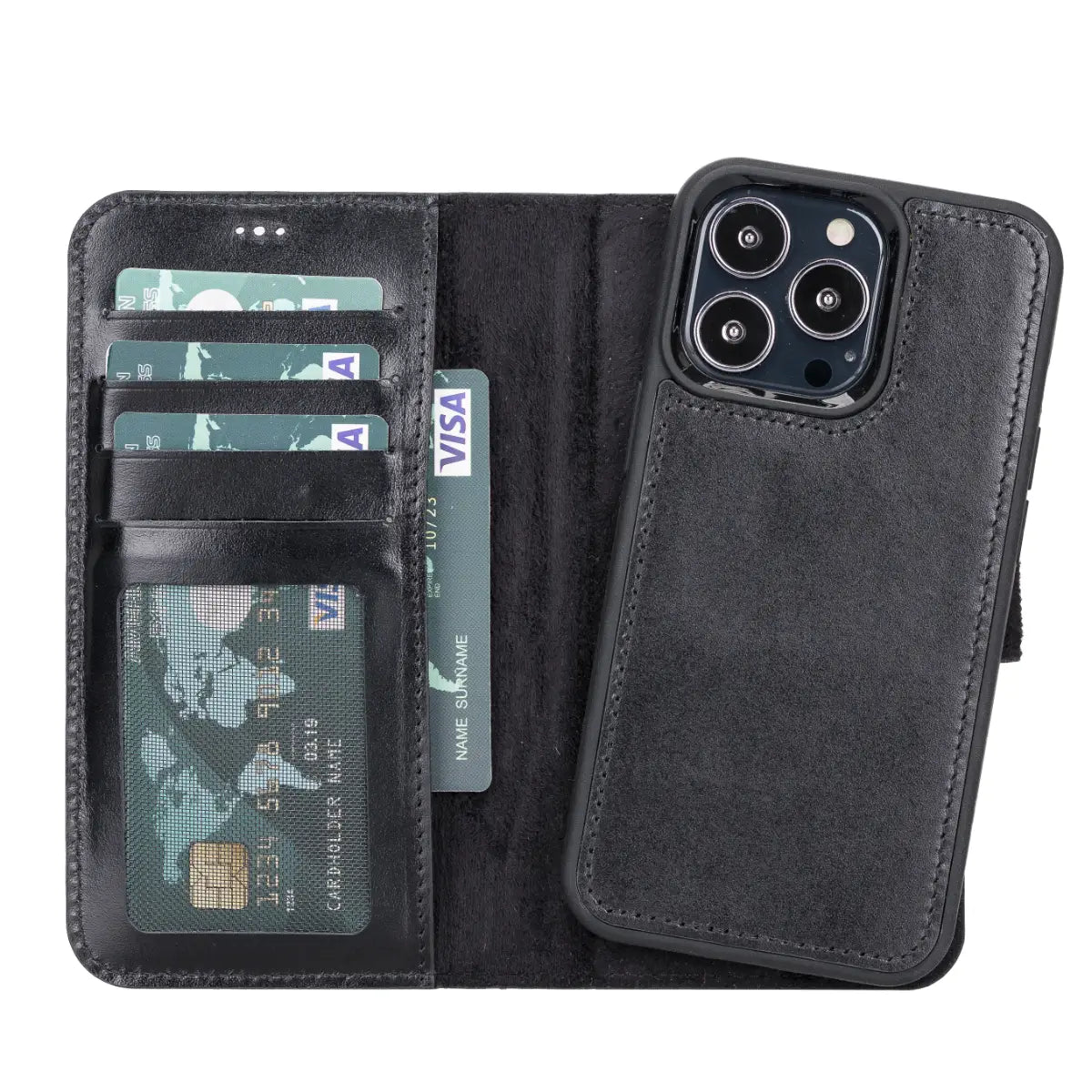 Premium Black Leather Magnetic Case for iPhone 13 Pro - Slim Fit, Shockproof Protection with Strong MagSafe Compatibility | Perfect for Work, Travel & Everyday Use