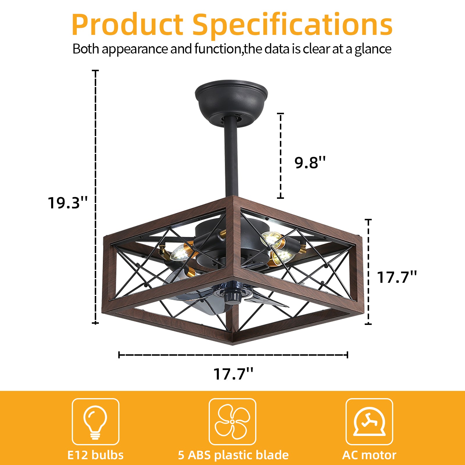 18 Inch Caged Ceiling Fan with Lights and Remote Control - Smart APP Control for Home, Bedroom, Living Room - Modern Industrial Style Cooling Fan (Bulbs Not Warranted)