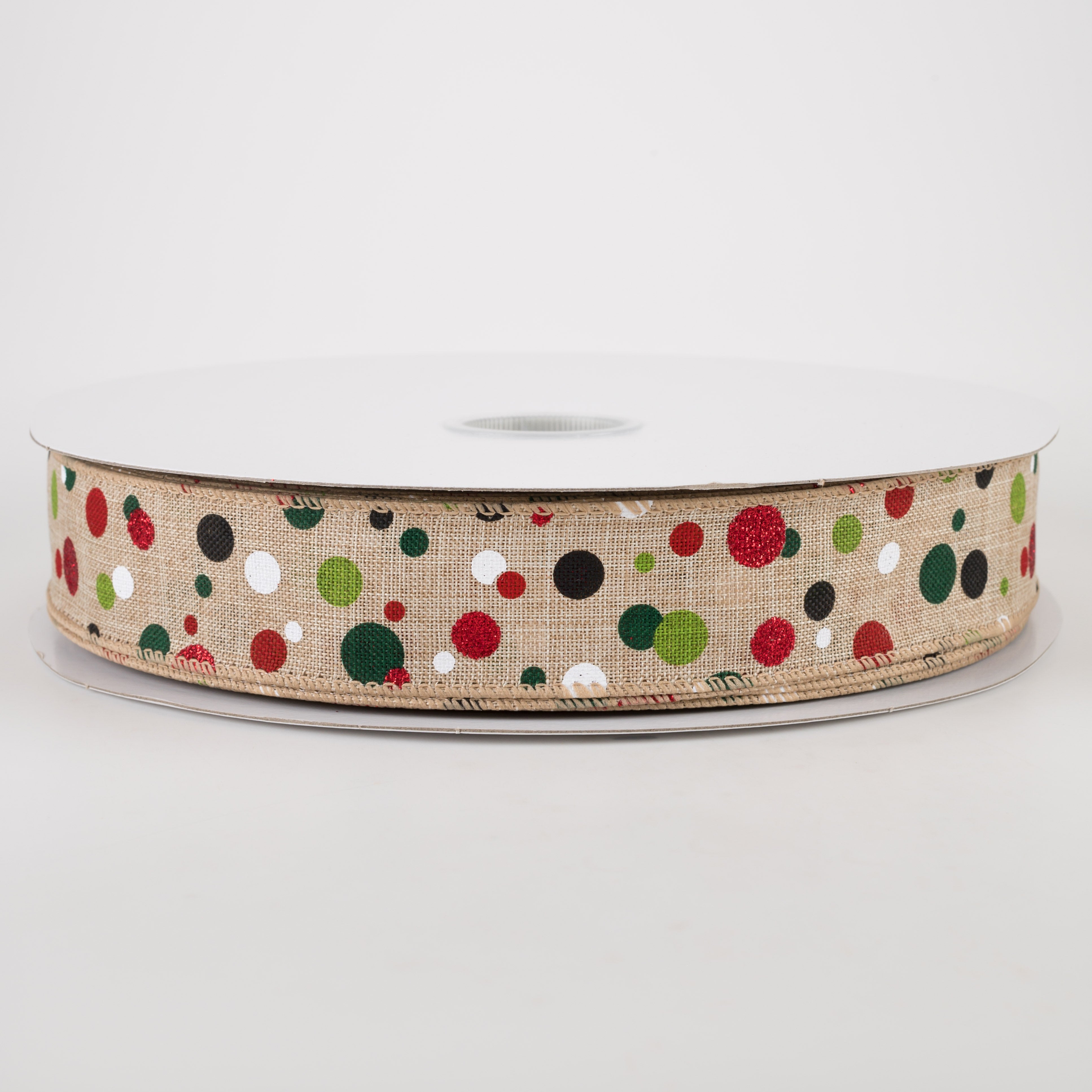 1.5 Inch Christmas Dots Ribbon - 50 Yards Natural Cotton Ribbon for Gift Wrapping, Tree Decorations, and Holiday Crafts