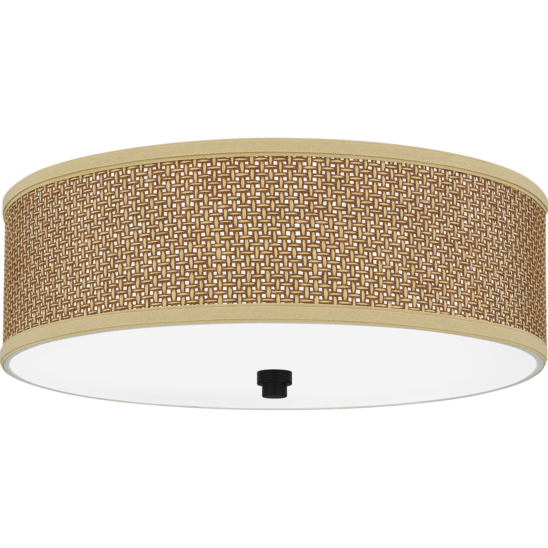 Quoizel Naturals Zen Boho Rattan Flush Mount Ceiling Light - 17 Inch 3-Light Mystic Black Drum Fixture, 60W Tan Oatmeal Close-to-Ceiling Light for Home, Kitchen, Office | Modern Boho Lighting for Bedroom, Dining Room & Living Room