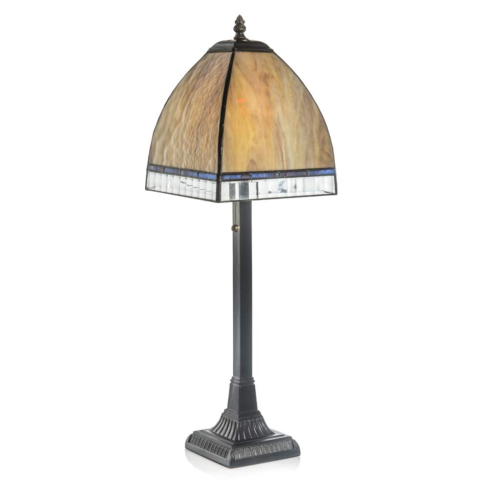 J Devlin Lam 589-1 Tiffany Style Stained Glass Table Lamp - Handcrafted Multi-Colored Curved Glass Desktop Lamp for Bedroom, Living Room & Office Decor | Vintage Accent Lighting for Home & Office