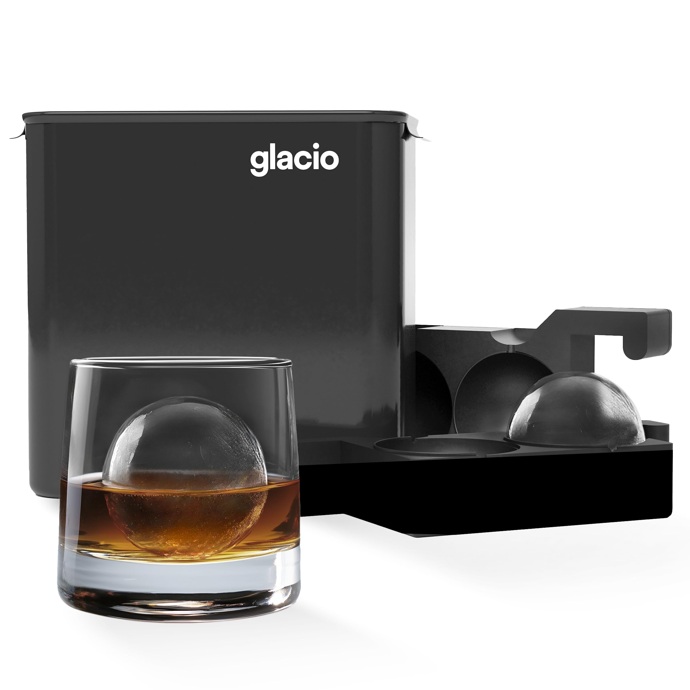 Glacio Clear Ice Ball Maker - 2.4 Inch Crystal Clear Ice Spheres for Whiskey & Cocktails - Perfect for Bourbon, Scotch, Cocktail Parties & Home Bars - Premium Reusable Ice Mold for Chilling Drinks in Style