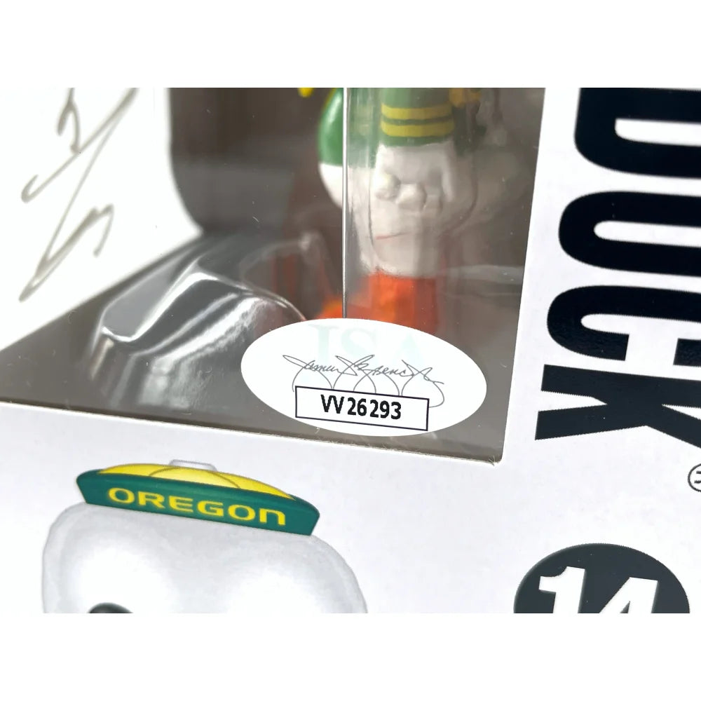 Marcus Mariota Autographed Funko Pop #14 Oregon Ducks - JSA Certified Signed Mascot Heisman Trophy Winner - Perfect for NFL Collectors & Oregon Ducks Fans Display