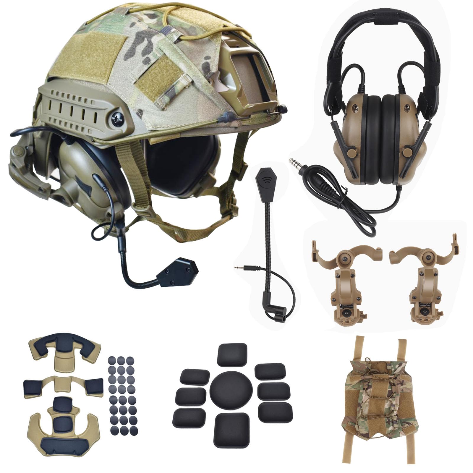 Tactical Airsoft Fast Helmet Set with Military Noise Cancelling Headset, Rail Mount & Memory Foam Padding - Adjustable Size for Adults & Teens | Perfect for Airsoft Games, Military Simulation & Outdoor Adventures