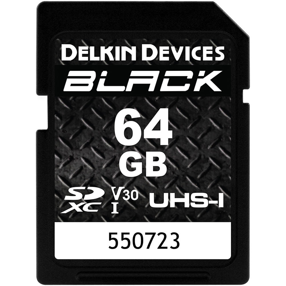 Delkin Devices 64GB Rugged Black UHS-I V30 SD Card - High-Speed Memory Card for DSLR Cameras, 4K Video Recording & Outdoor Photography