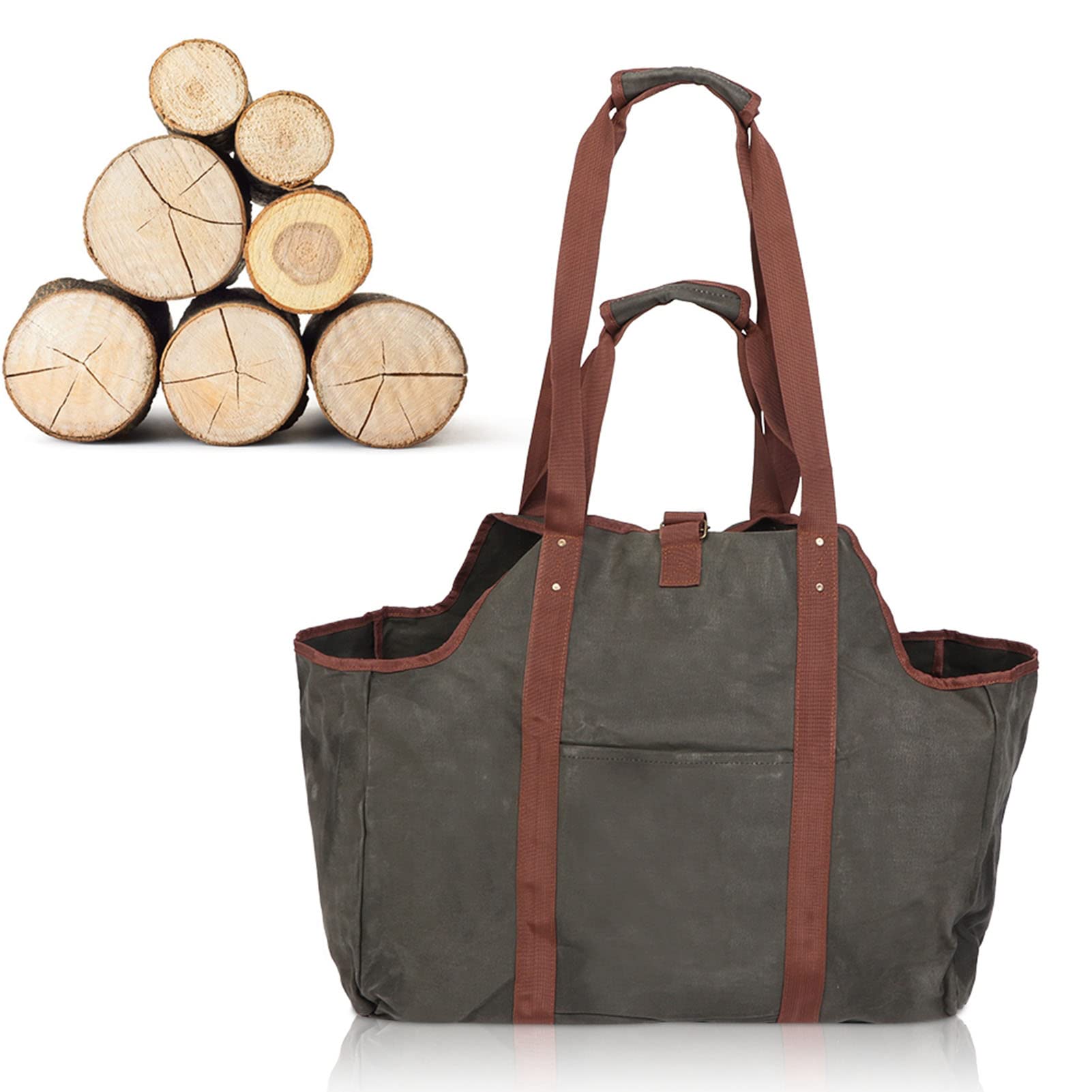 Durable Waxed Canvas Firewood Log Carrier Tote Bag - Large Thicken Wood Storage Bag for Camping, Fireplace & Outdoor Use