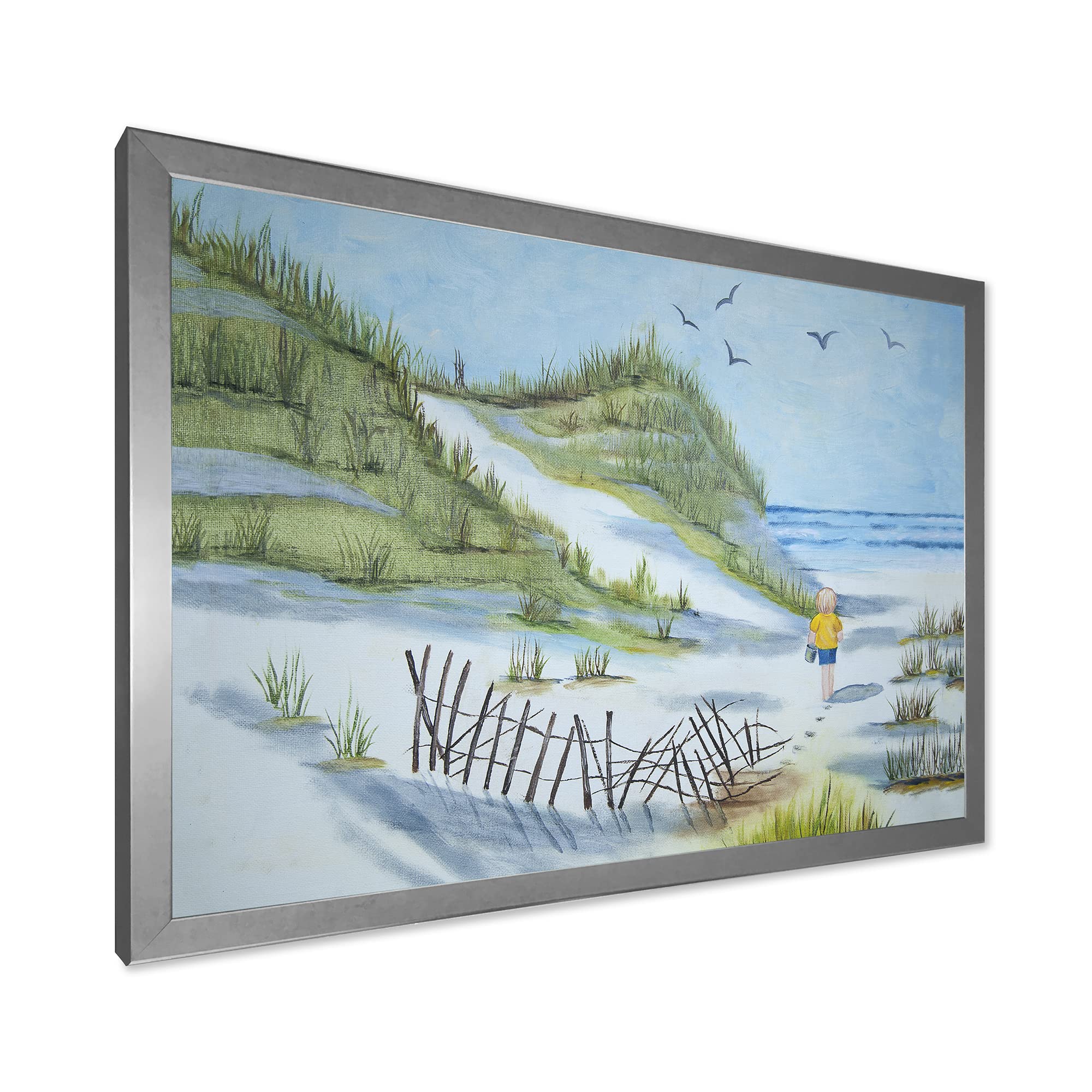 DesignQ Nautical Coastal Framed Wall Art - Beach Themed Kids Room Decor for Nursery, Bedroom or Playroom