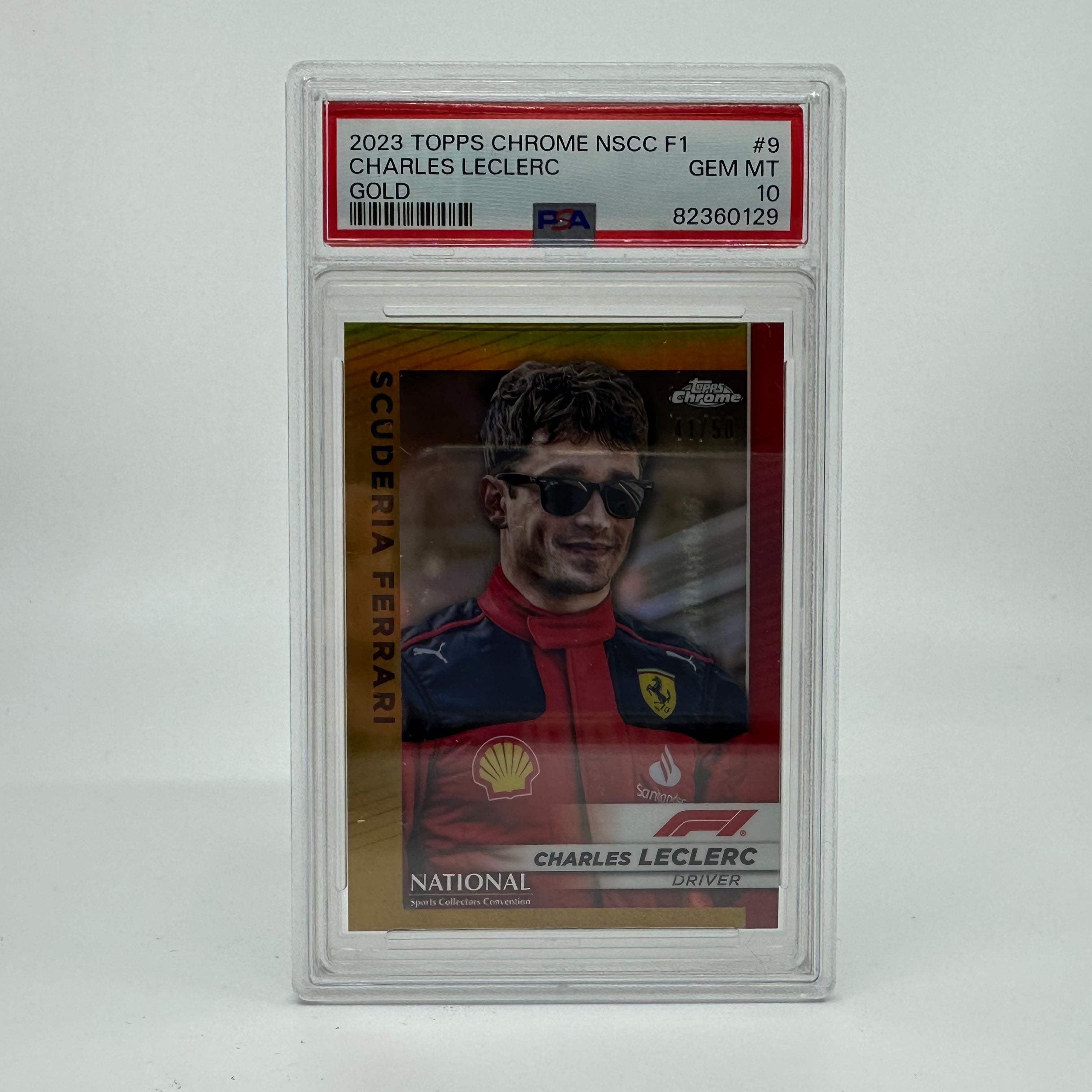 2023 Topps Chrome F1 Charles Leclerc #F1 9 Gold PSA 10 41/50 - Rare Collectible Trading Card for F1 Fans & Sports Memorabilia Enthusiasts