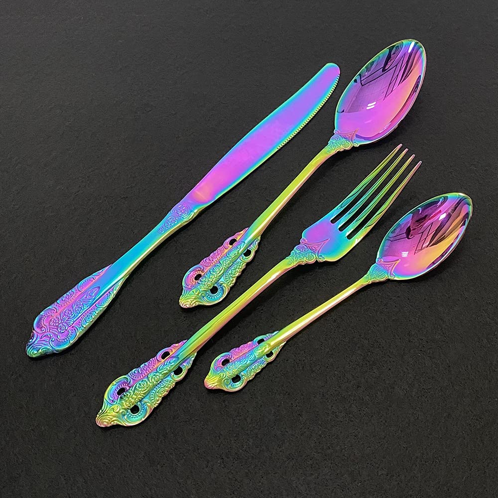 24-Piece Stainless Steel Mirror Finish Silverware Set - Gold Cutlery Set with Knife, Fork & Spoon for Dining, Parties & Kitchen Use - Elegant Western Dinnerware by ZZYY