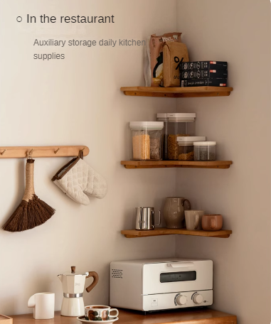 Solid Oak, Cherry & Black Walnut Wood Corner Bookshelf - Rustic Floating Shelf for Living Room, Bedroom, Office Storage & Display