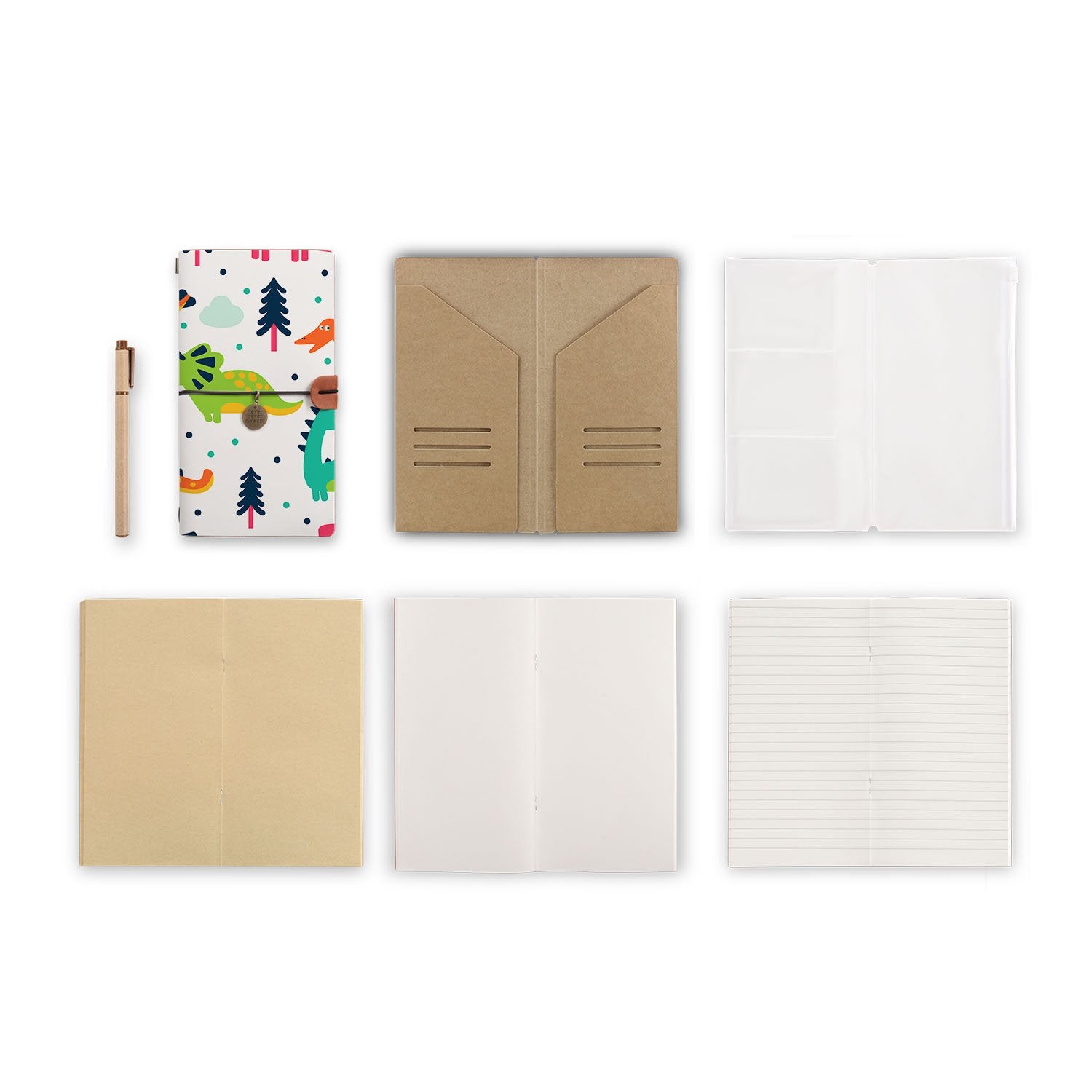 Premium Traveler's Notebook with Dinosaur Design - Leather Journal for Writing, Sketching & Note Taking - Perfect Gift for Travelers, Students & Journal Enthusiasts - Use for Adventure Planning, Daily Journaling & Creative Projects