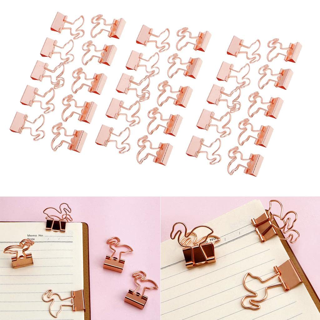 30 Pack Cute Flamingo Metal Foldback Binder Clips - Colorful Stationery Paper Clamps for Office, School, Home & Kitchen Organization - Perfect for Document Filing, Recipe Cards & Bulletin Boards