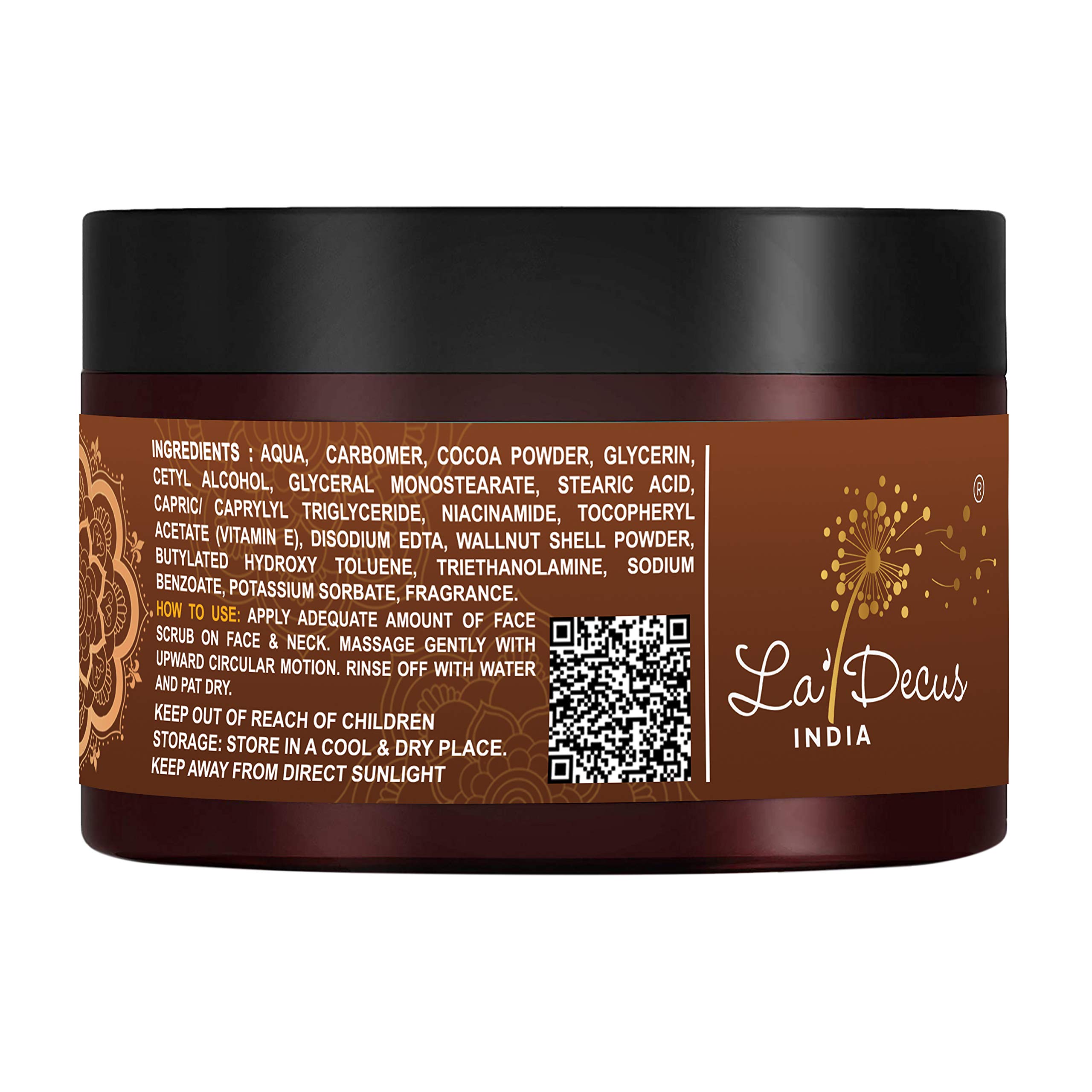 La' Decus INDIA Chocolate Face Scrub 60gm - Natural Exfoliating Cleanser for Men & Women - Brightens Skin & Removes Dead Cells - Perfect for Daily Skincare Routine