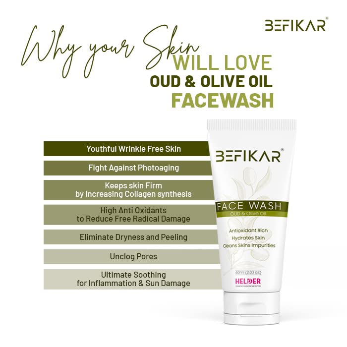 BEFIKAR OUD & Olive Oil Face Wash 60ml - Natural Cleanser for Glowing Skin - Perfect for Daily Skincare Routine & Sensitive Skin Care
