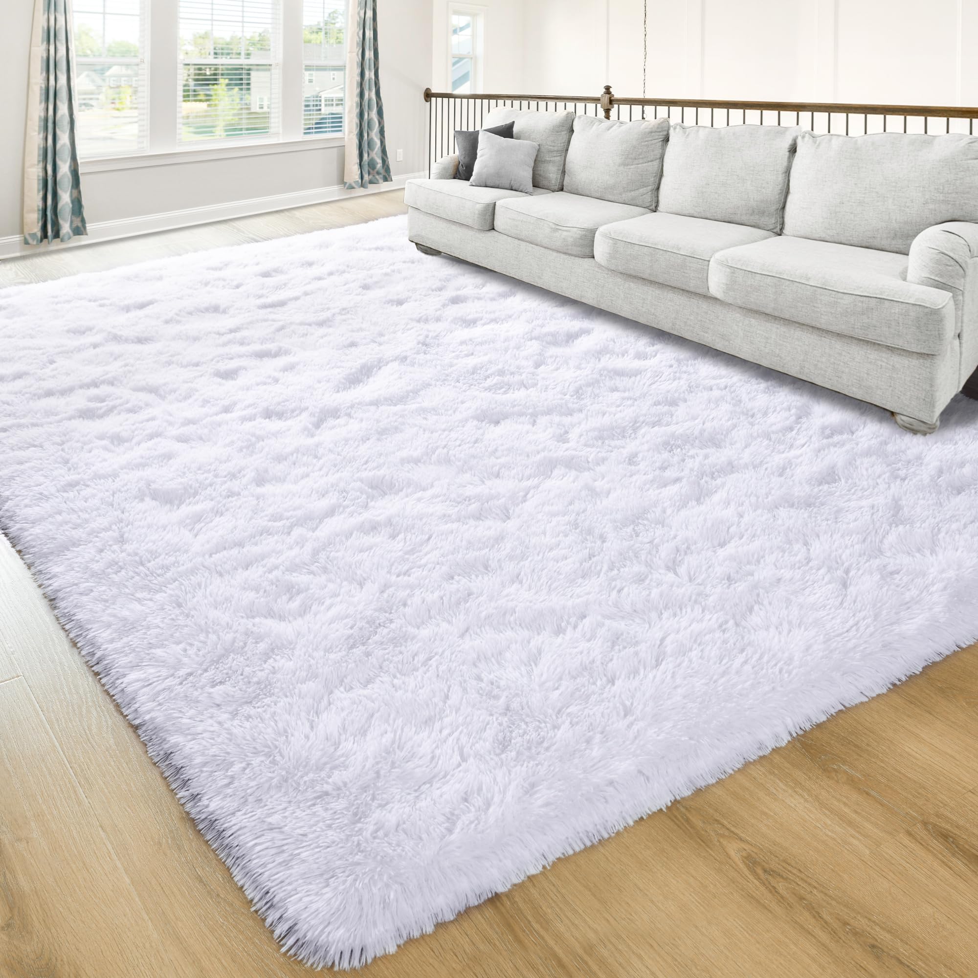 Junovo Ultra Soft 3x5 Feet Fluffy Shaggy Area Rug - Plush Carpet for Bedroom, Living Room, Nursery, Kids Room - Non-Slip Floor Mat for Home Decor (White) | Perfect for Cozy Spaces, Play Areas & Stylish Interior Design