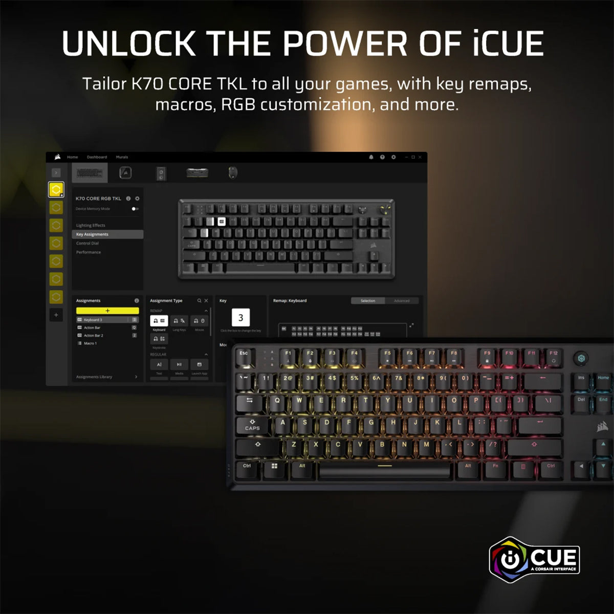 Corsair K70 Core TKL Mechanical Gaming Keyboard with MLX Linear Switch - Fast & Responsive for Competitive Gaming, Typing & Office Work