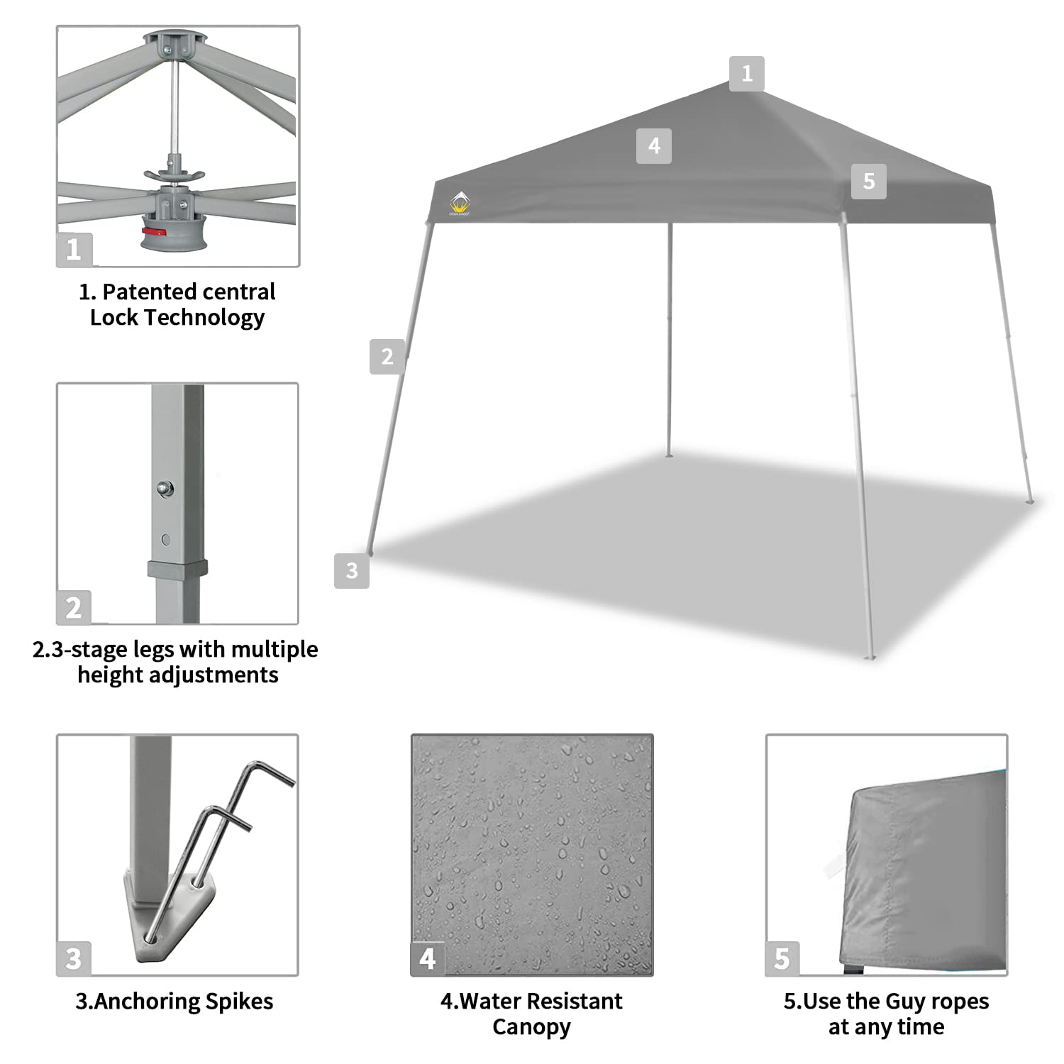 8x8 Pop Up Canopy Tent with Carry Bag - Outdoor Beach & Sports Shelter (Gray)