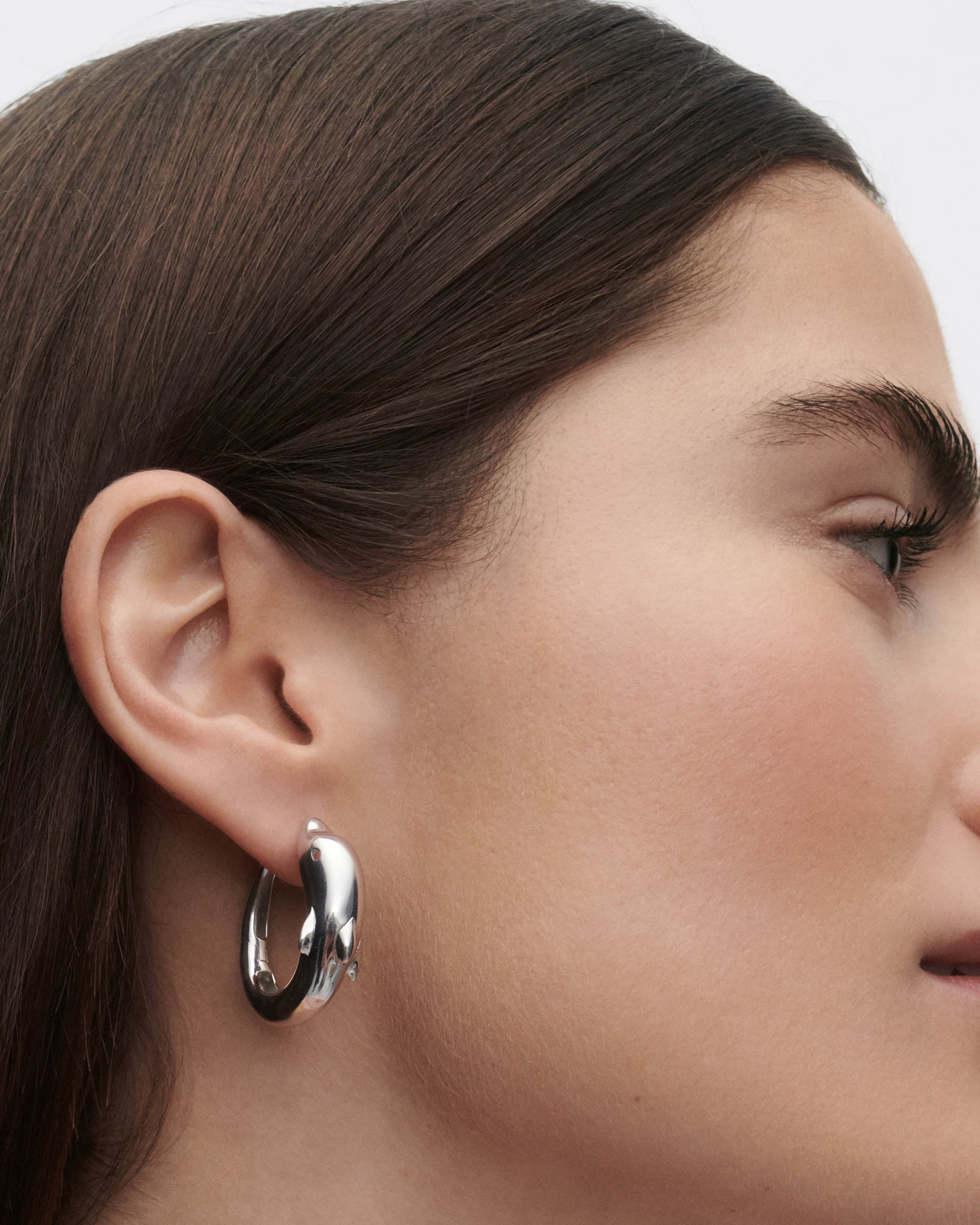 GRID Dolphin Silver Hoops Earrings for Women - Trendy & Elegant Jewelry for Everyday Wear, Parties & Gifts