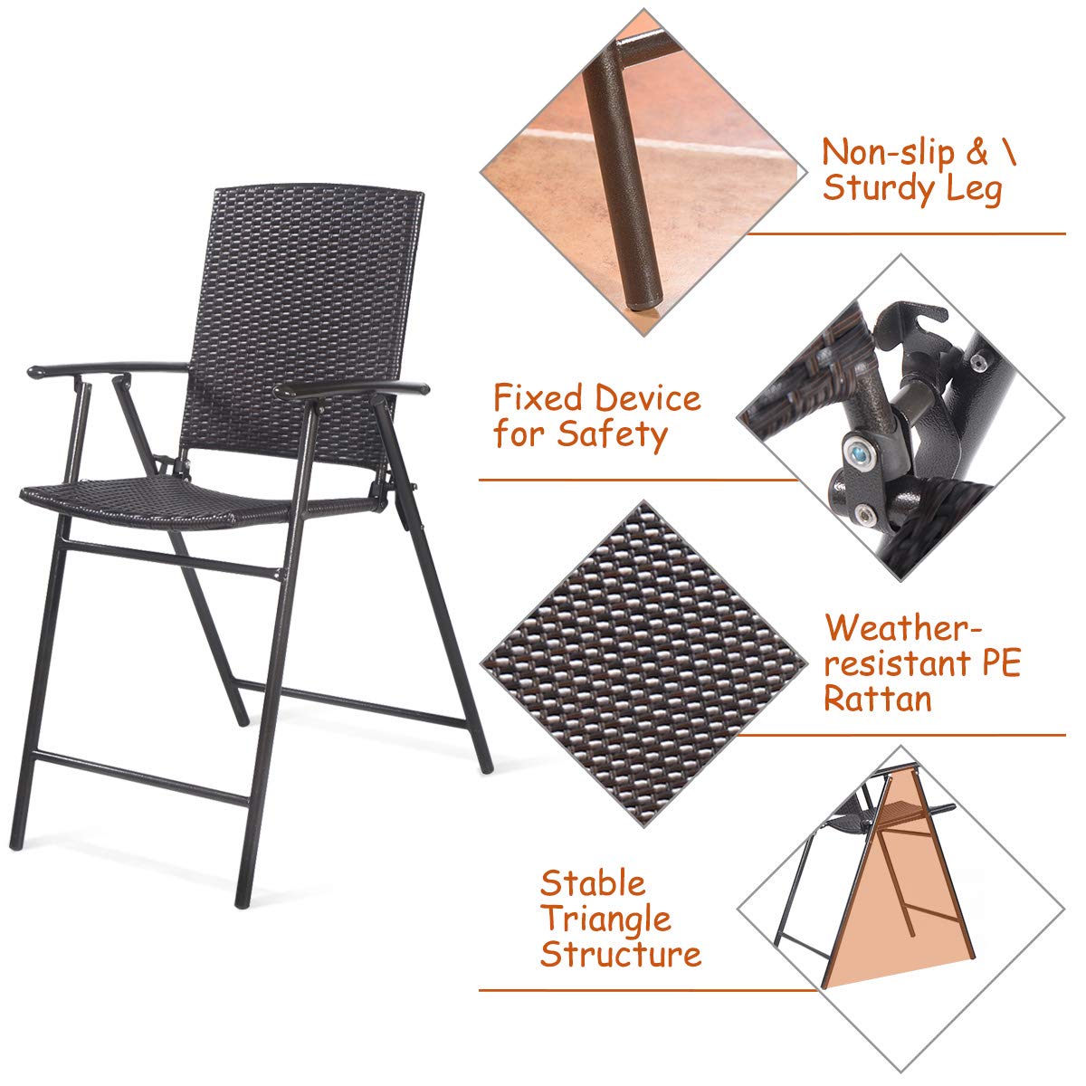 SAFSTAR 4-Piece Folding Wicker Chair Set - Portable Rattan Patio Chairs with Armrests for Outdoor, Balcony, Backyard & Garden Relaxation