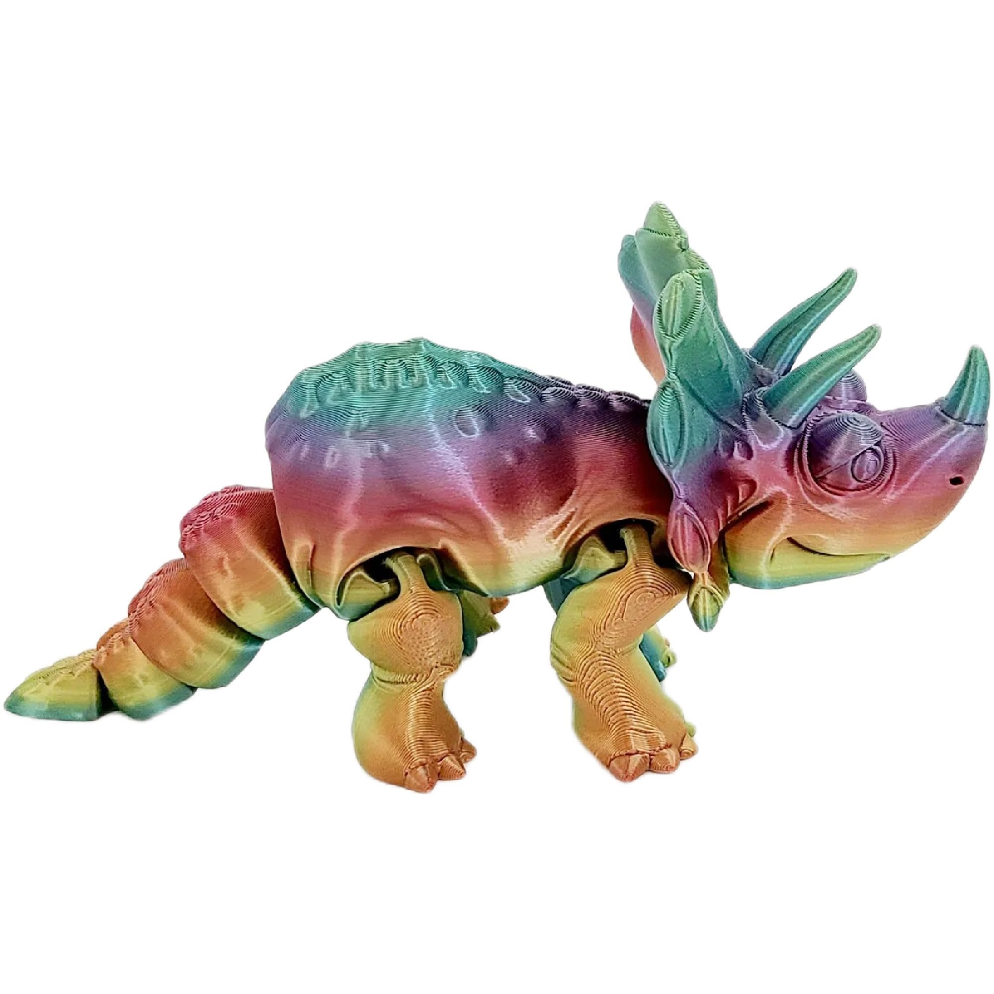 Flexible Articulated Fidget Toys for Stress Relief - Rainbow & Triceratops Dinosaur Sensory Toys for Kids & Adults - Perfect for ADHD, Anxiety, Office & Classroom Use