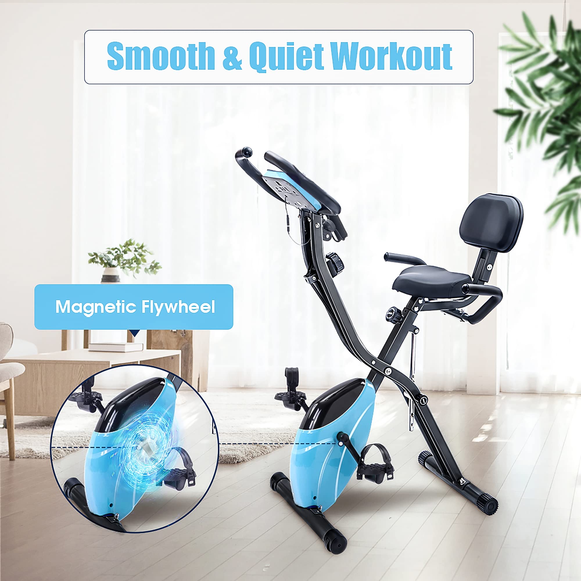 Merax 2-in-1 Folding Exercise Bike - 16-Level Magnetic Resistance Recumbent & Upright Indoor Cycling Bike for Home Workouts | Compact Stationary Fitness Bike for Cardio Training & Weight Loss