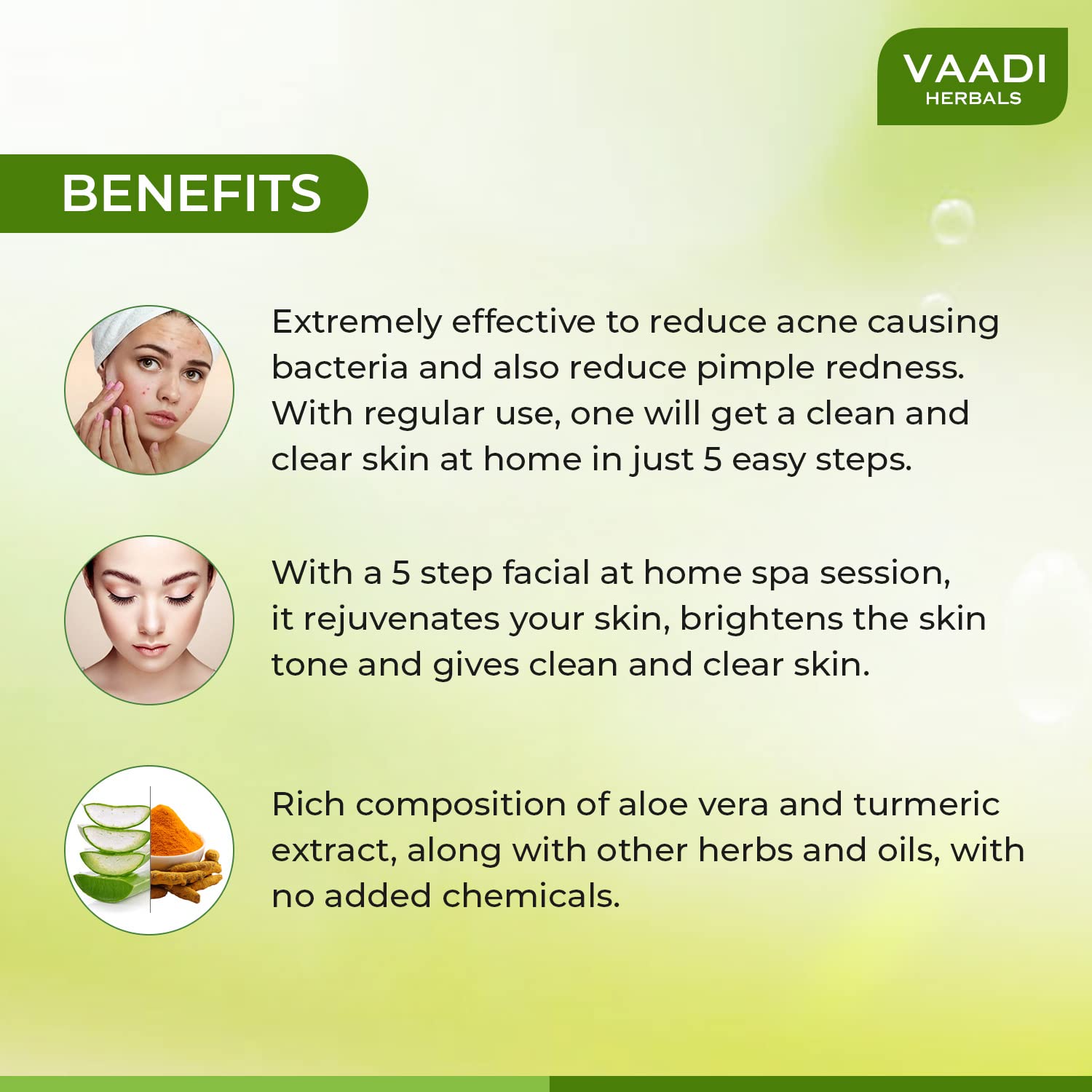 Vaadi Herbals Anti Acne Aloe Vera Facial Kit with Green Tea Extract - 70g Organic Skincare for Oily & Acne-Prone Skin - Perfect for Daily Cleansing & Blemish Control