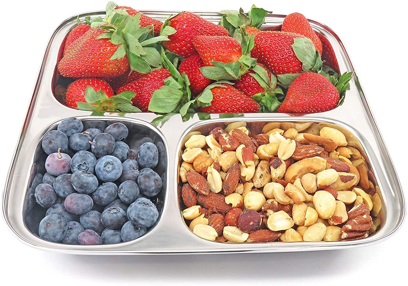 Stainless Steel Kids Plates 4-Pack - 3-Section Divided Portion Control Trays for Toddlers | Non-Toxic Metal Dinner Plates for Babies | Perfect for Camping, School Lunches & Family Meals