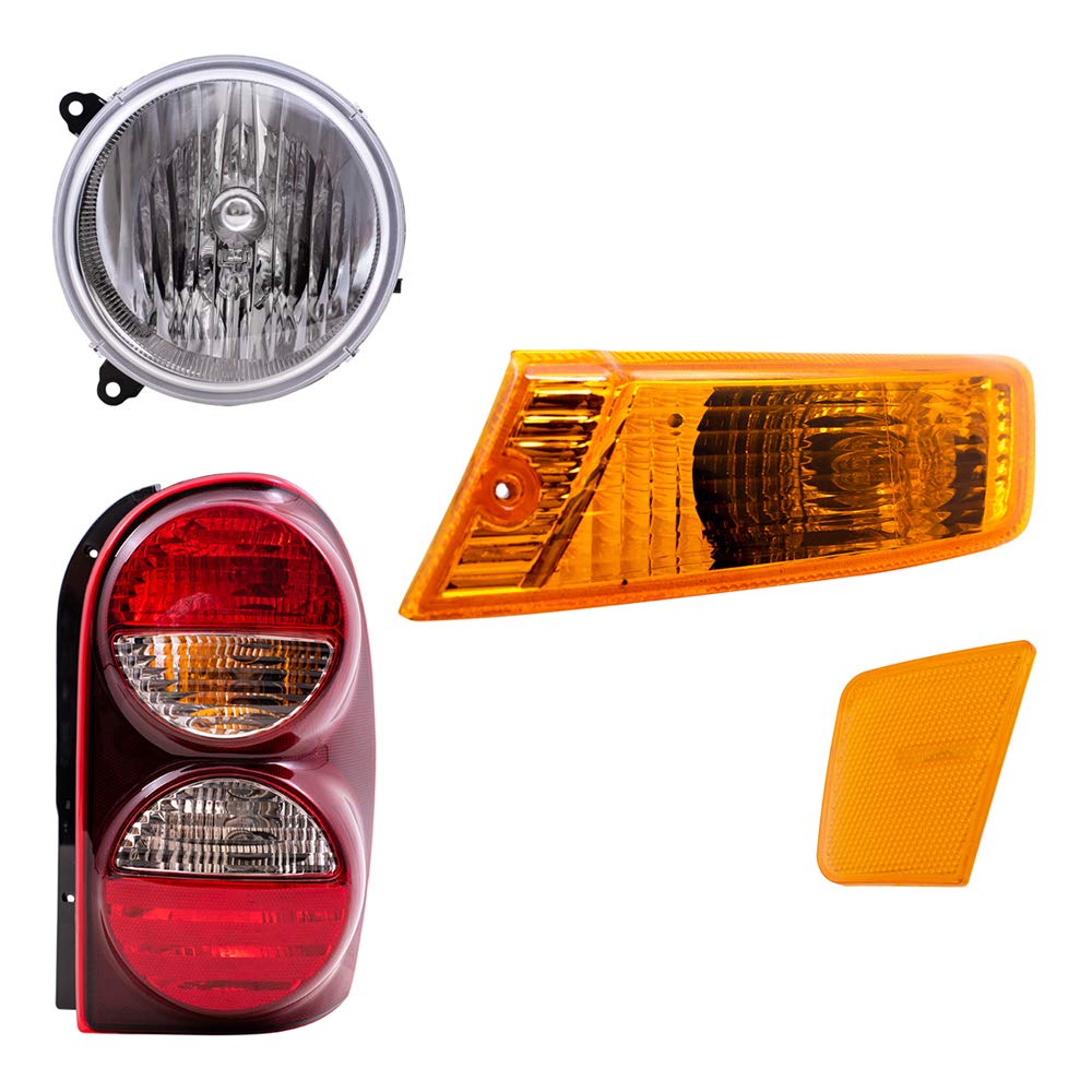 Brock Replacement Headlights, Parking Signal Lights & Tail Lights Set Compatible with 2005-2007 Jeep Liberty - Perfect for Night Driving & Enhanced Vehicle Safety
