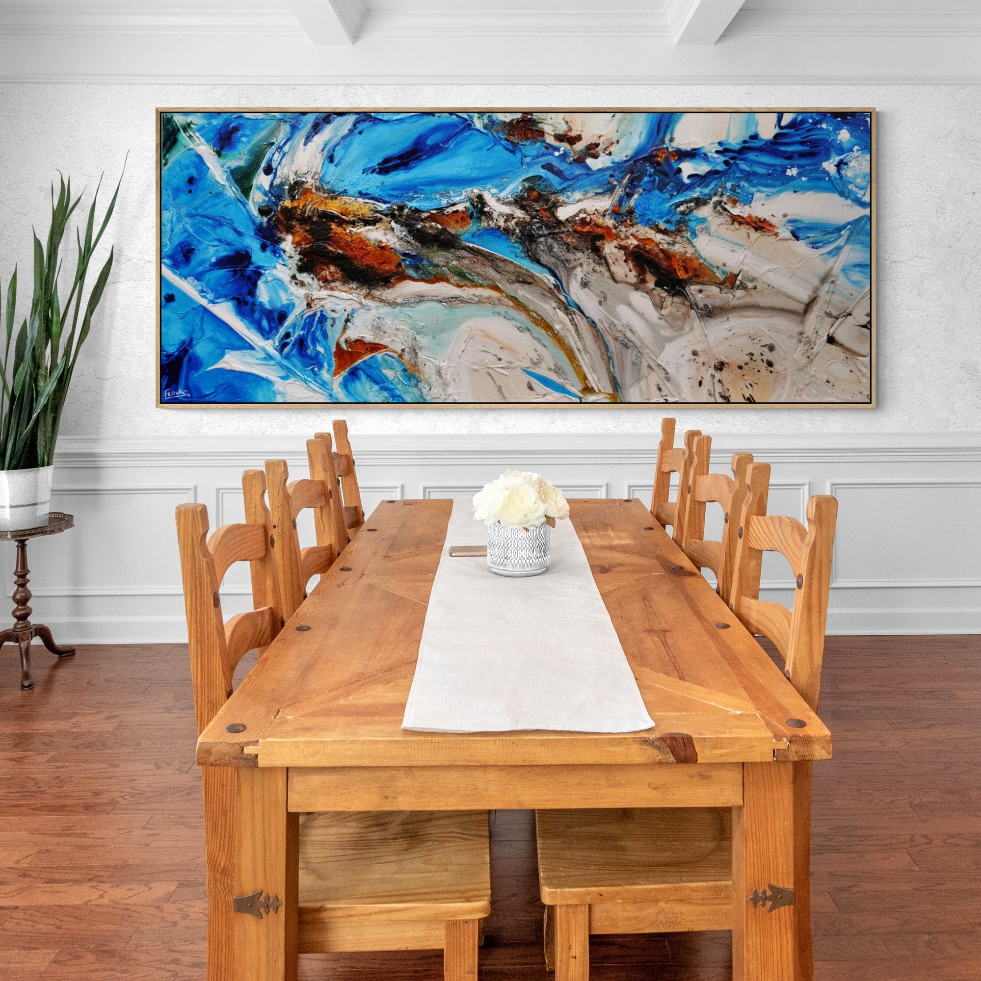 Outback Resonance 240cm x 100cm Blue Cream Textured Abstract Canvas Art - Perfect for Living Room Wall Decor & Modern Home Office Design