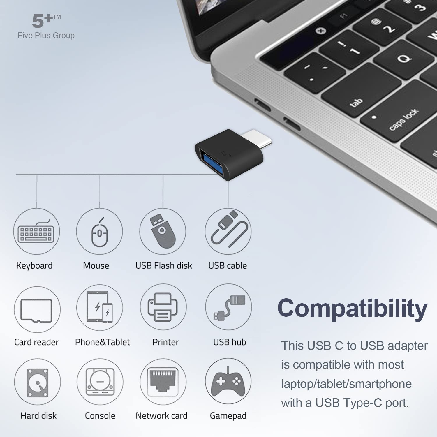 5-Pack USB C to USB Adapter (3.0) - USB-C Male to USB Female Converter - Compatible with MacBook Pro 2021, MacBook Air, iPad mini 6, Surface Pro 8/X - Perfect for Data Transfer & Charging Type-C/Thunderbolt 4/3 Devices at Home, Office or Travel