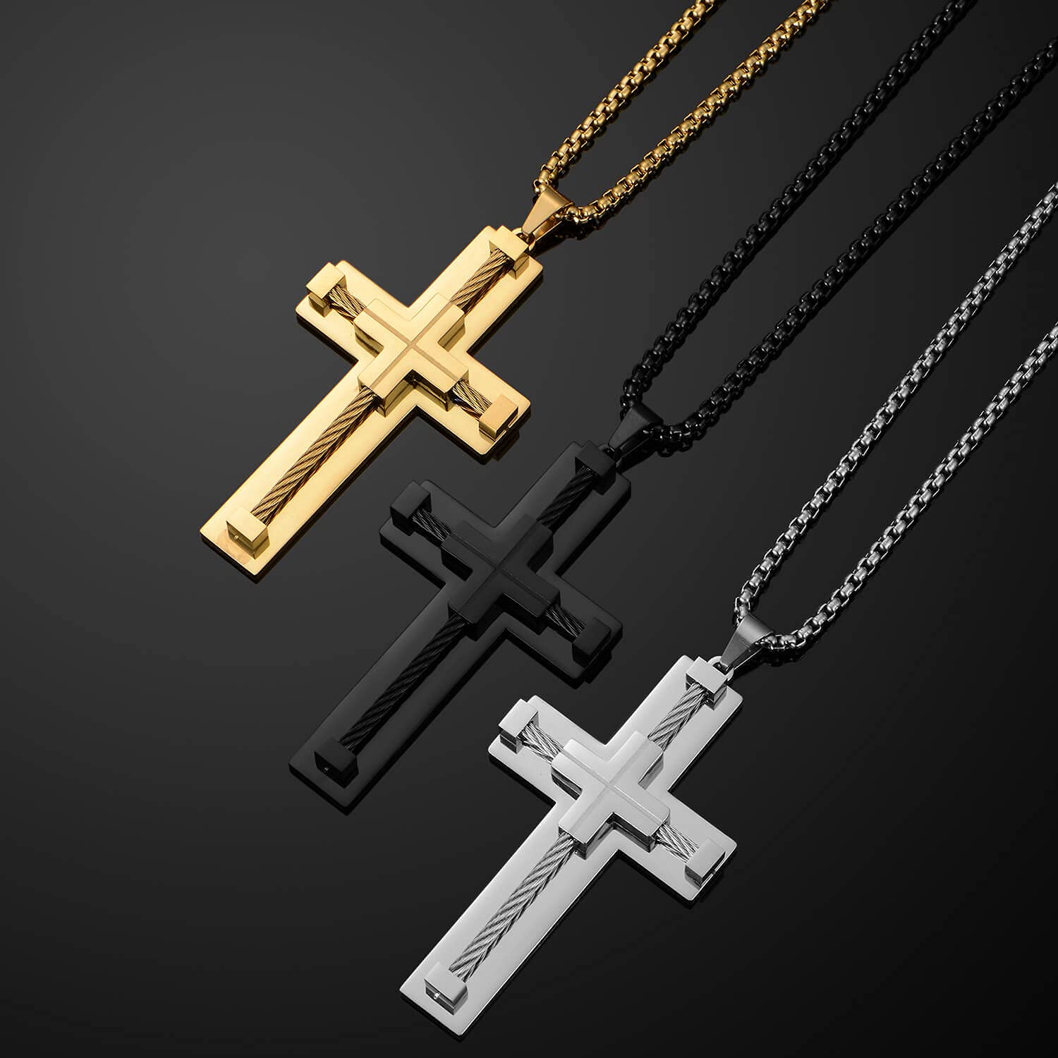 Stainless Steel Gold Cross Necklace for Men - Large White Gold Pendant with Gift Box - Perfect for Gifts, Church, Weddings & Everyday Wear