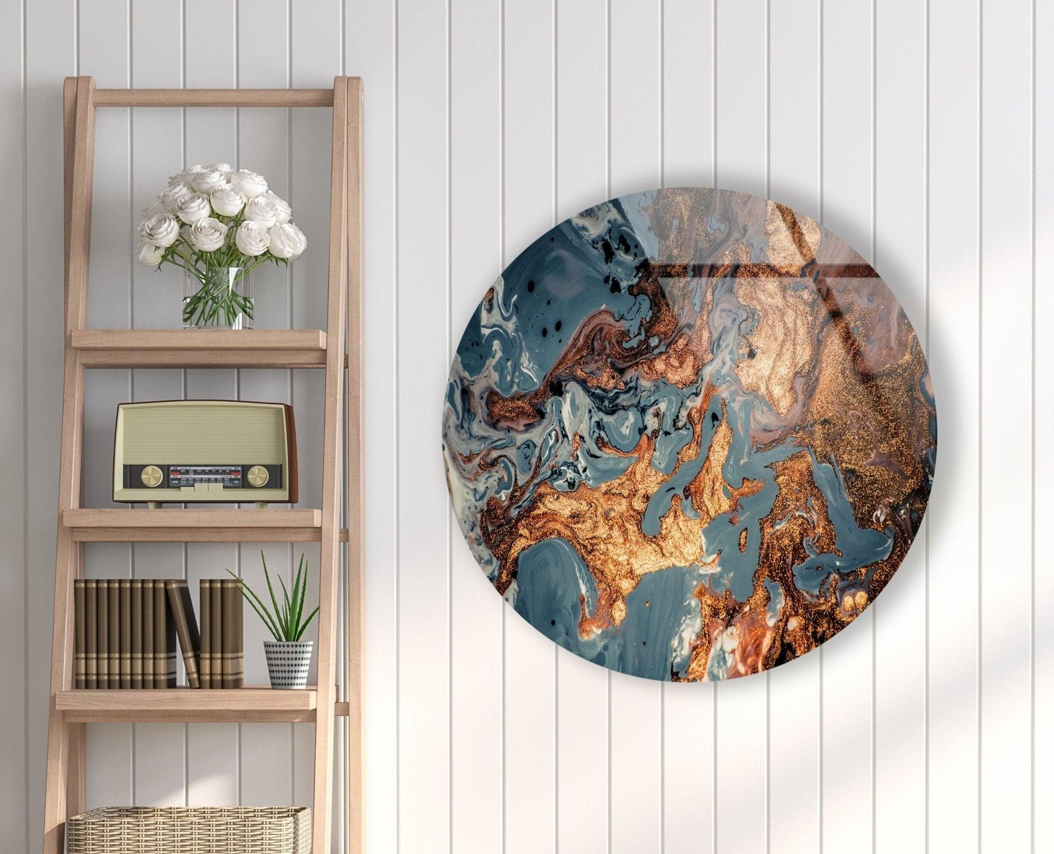 Abstract Round Copper Glass Wall Art - Modern Home Decor for Living Room, Bedroom & Office - Elegant Handmade Metal Wall Sculpture for Unique Interior Design