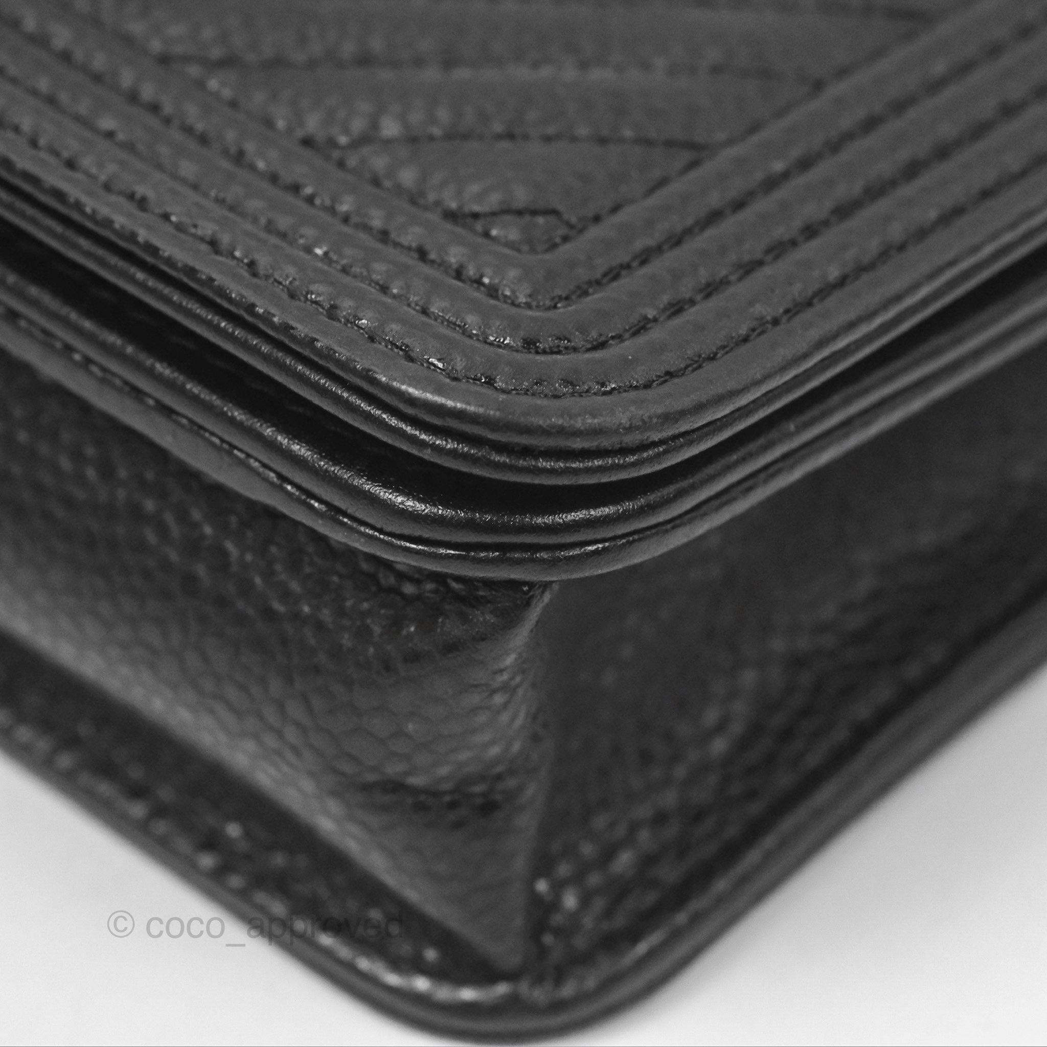 Chanel Chevron Boy Wallet on Chain WOC Black Caviar Leather with Silver Hardware - Luxury Crossbody Bag for Women, Perfect for Evening Parties & Date Nights