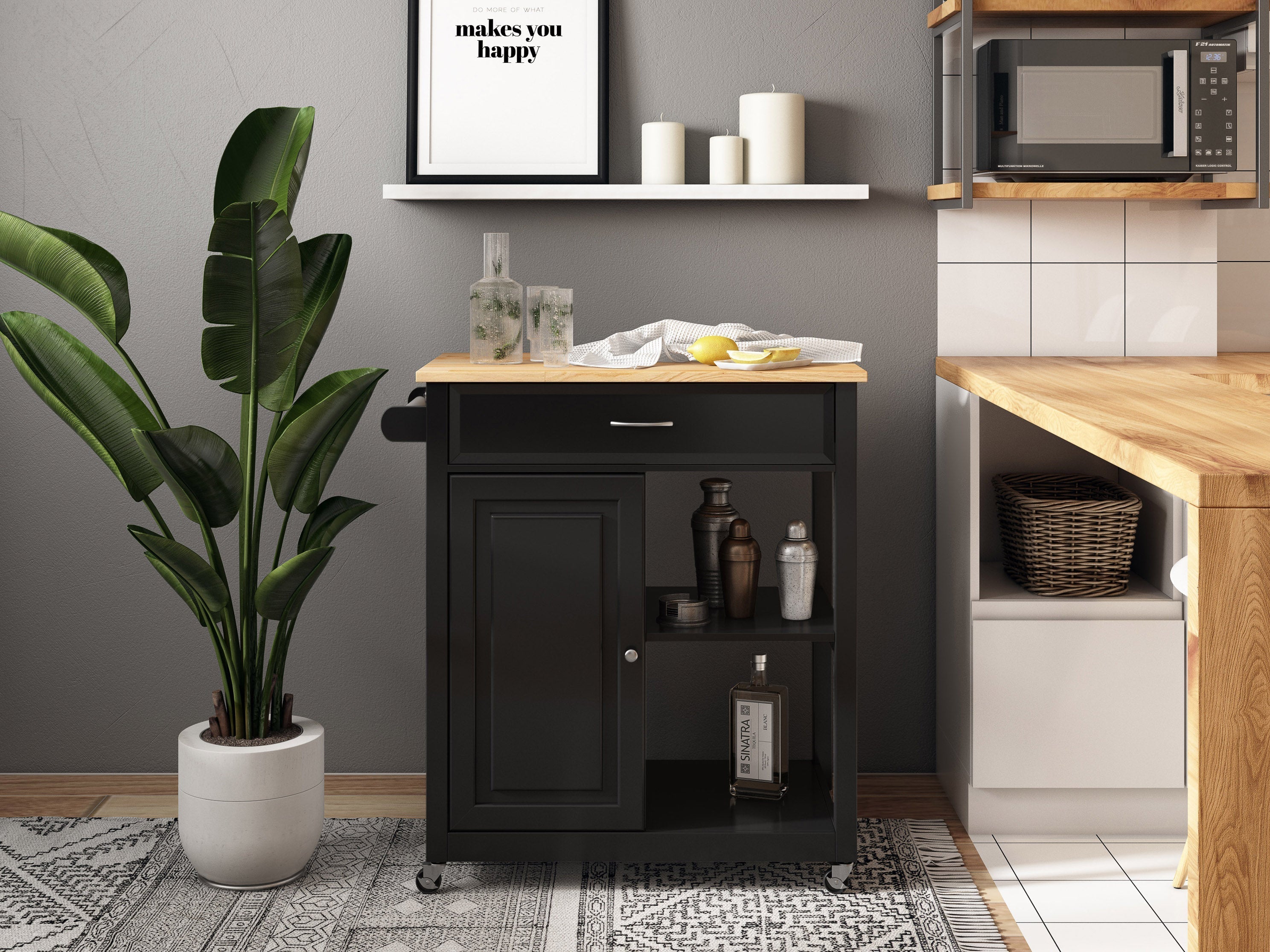 Stainless Steel Black Kitchen Cart with Wheels - Mobile Kitchen Island for Small Spaces, Rolling Utility Cart for Cooking, Baking & Storage - Perfect for Apartments, Dorms & Compact Kitchens