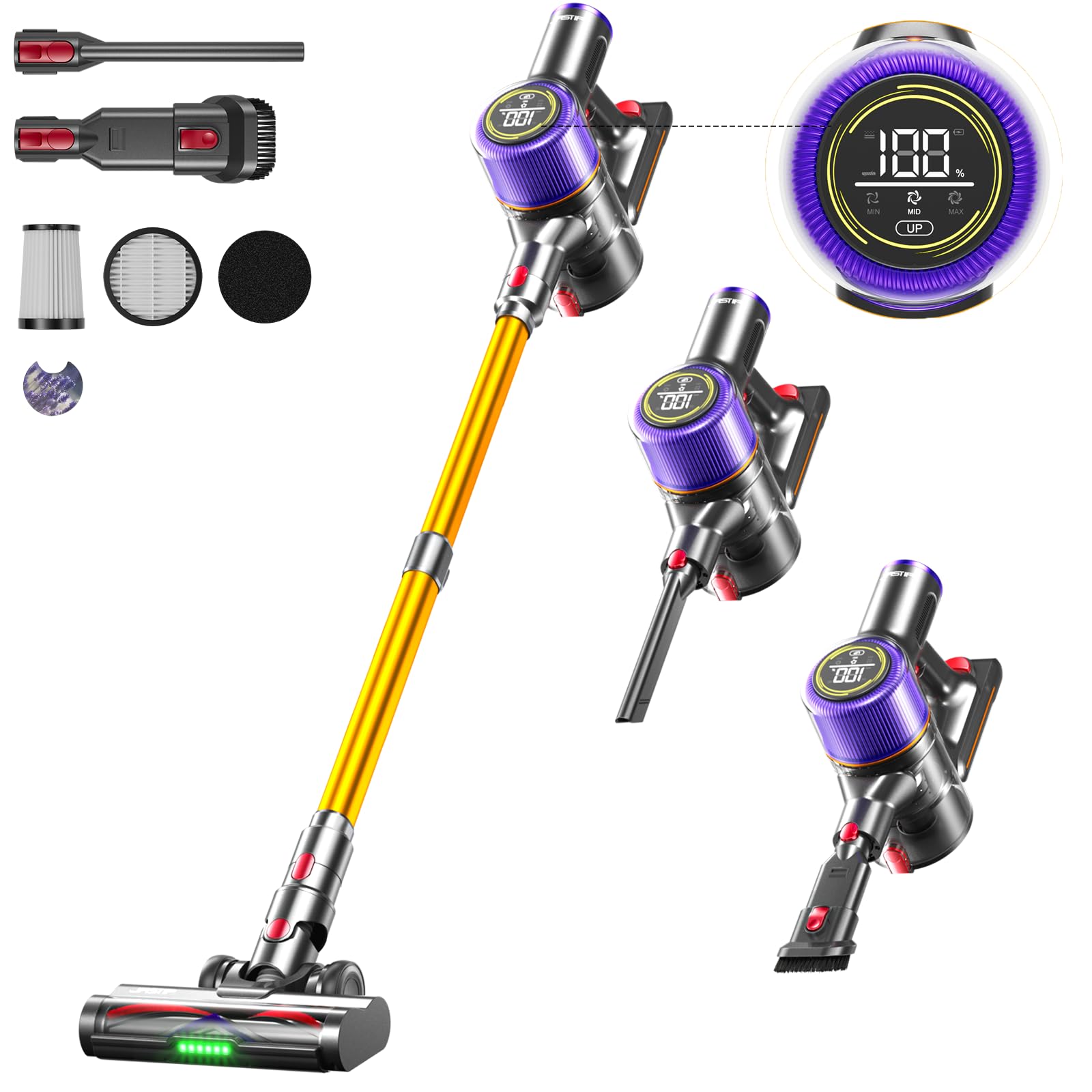 JASTIP 550W/45Kpa Smart Cordless Stick Vacuum Cleaner with Touch Screen - 55 Min Runtime, Strong Suction, Lightweight for Pet Hair, Carpet & Hard Floors - Perfect for Home Cleaning & Pet Owners
