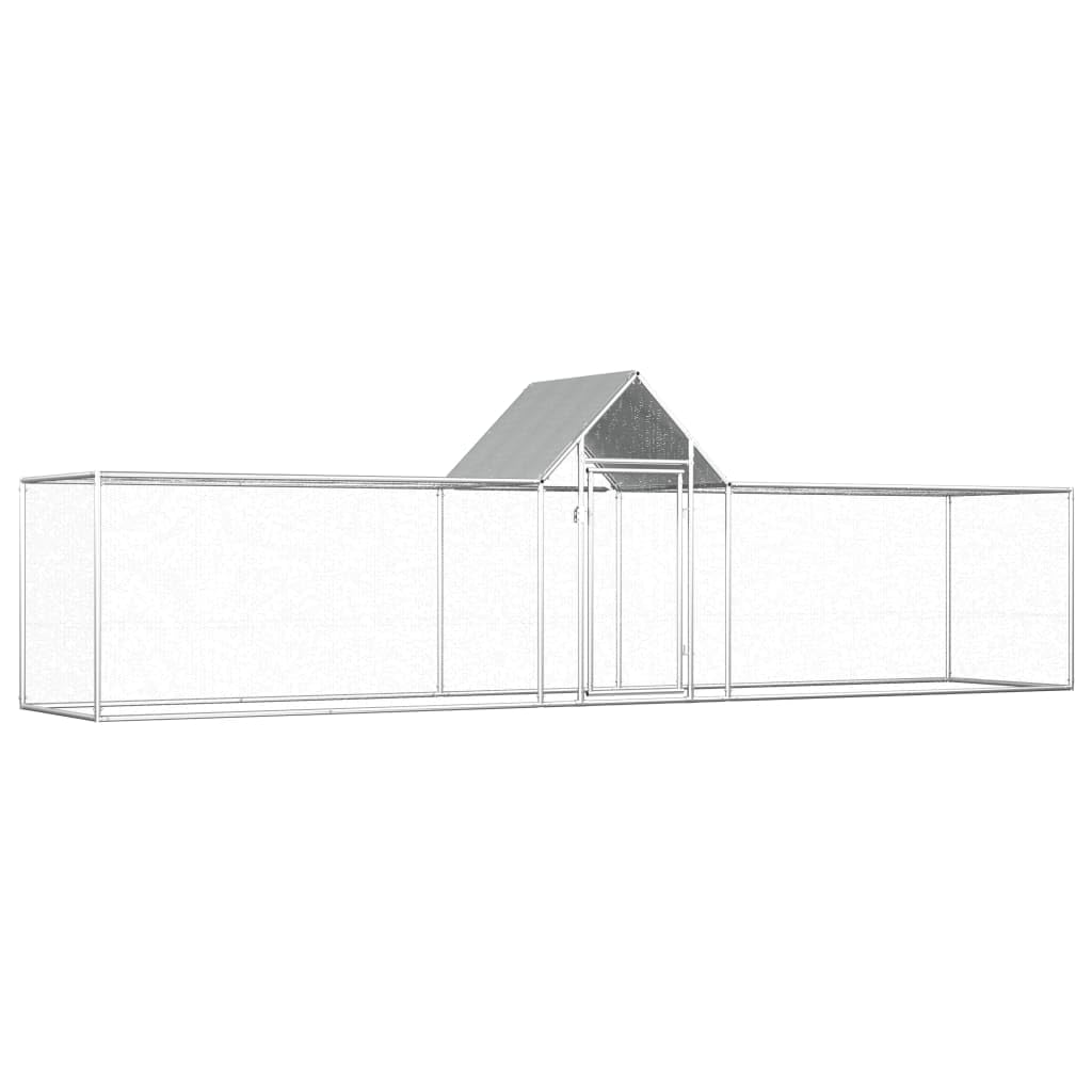 **vidaXL Spacious Chicken Coop for Hens, Ducks, Geese - Durable Galvanized Steel Poultry House with Waterproof Roof & Lockable Door - Silver, 16.4'x3.3'x4.9' - Perfect for Backyard Farming & Pet Safety**