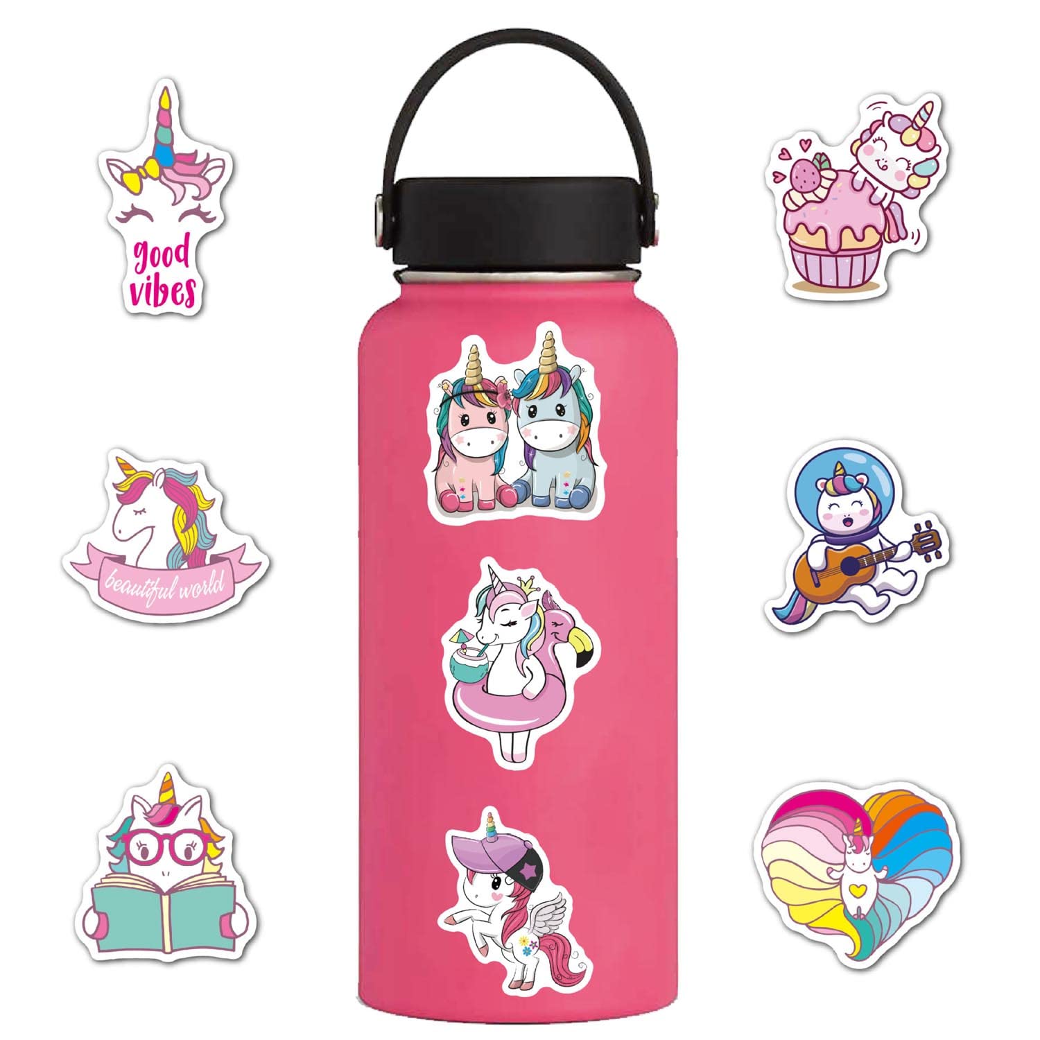 100pcs Cute Unicorn Vinyl Stickers Pack - Waterproof Decals for Laptop, Water Bottle, Luggage, Skateboard, Snowboard - Perfect for Girls, DIY Crafts, Room Decor & Gift Giving