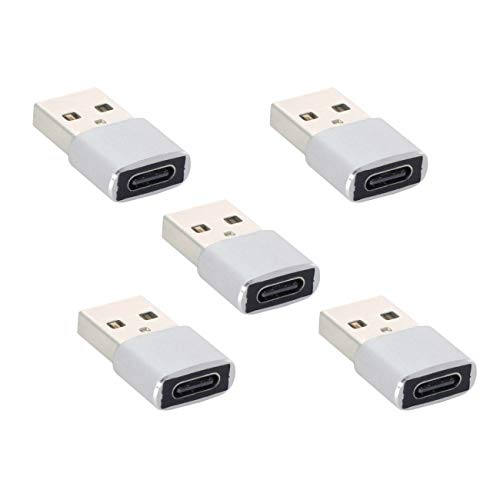 5-Pack USB-C Female to USB 2.0 Male Adapter - Compact Type C to USB Converter for Laptop, Tablet & Phone - Fast Data Transfer - White (Perfect for Office, Travel & Home Use)