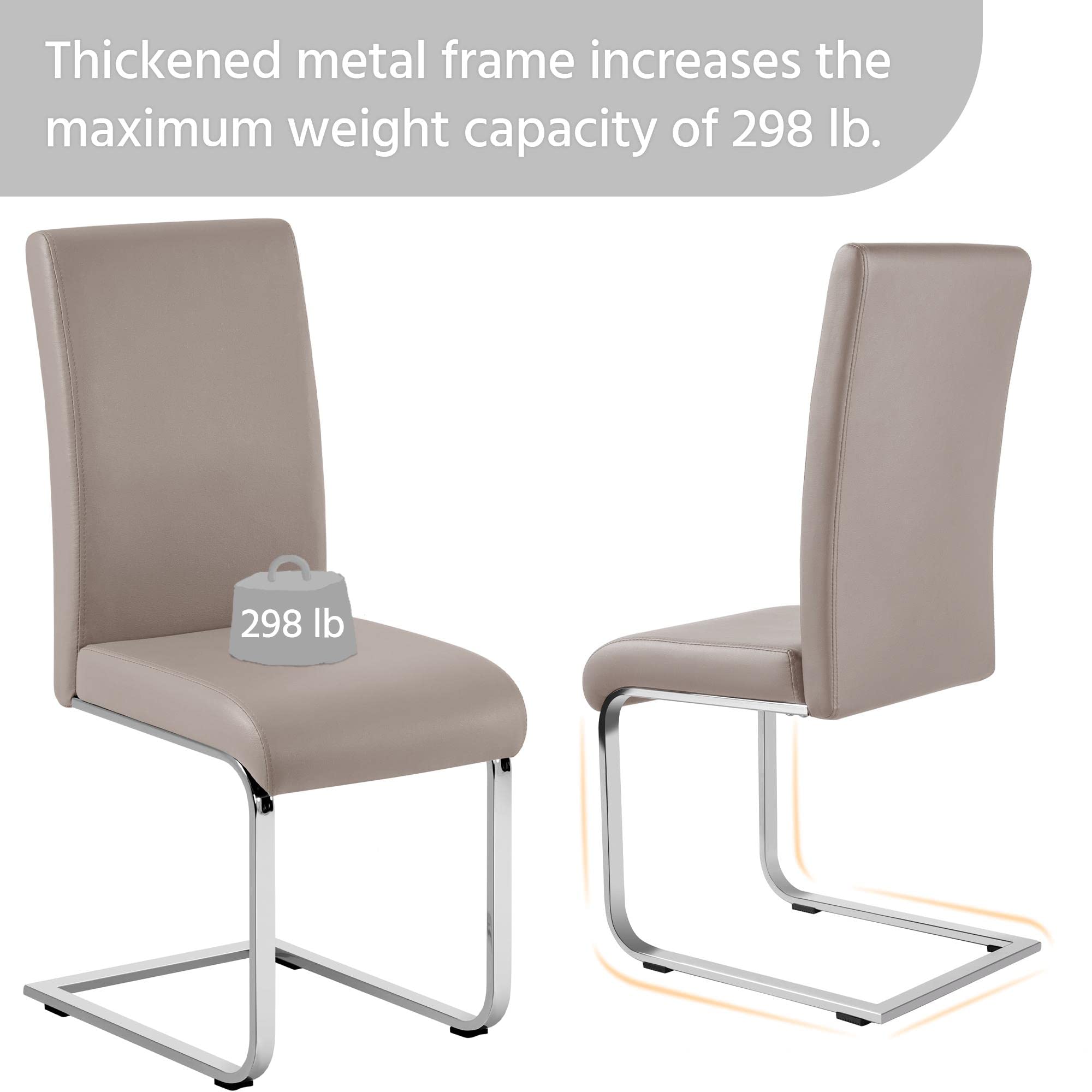 Yaheetech Modern High Back Leather Dining Chairs - Set of 2 Upholstered Armless Side Chairs with Metal Legs for Kitchen, Living Room & Home Office - Light Brown - Comfortable Seating for Family Meals & Entertaining Guests