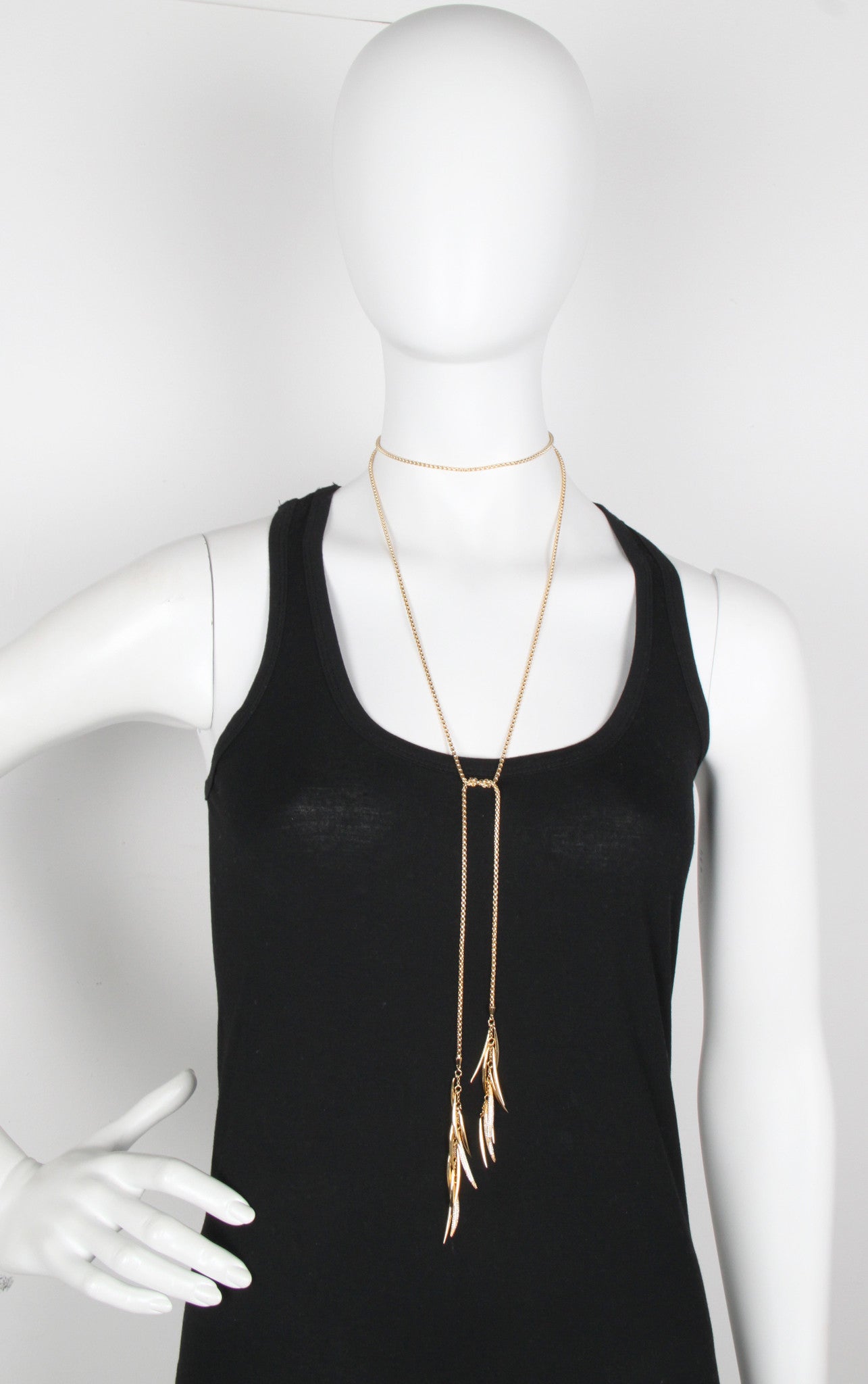 14K Gold Pave Prickle Lariat Necklace - Elegant Layering Chain for Women | Perfect for Date Night, Wedding & Special Occasions