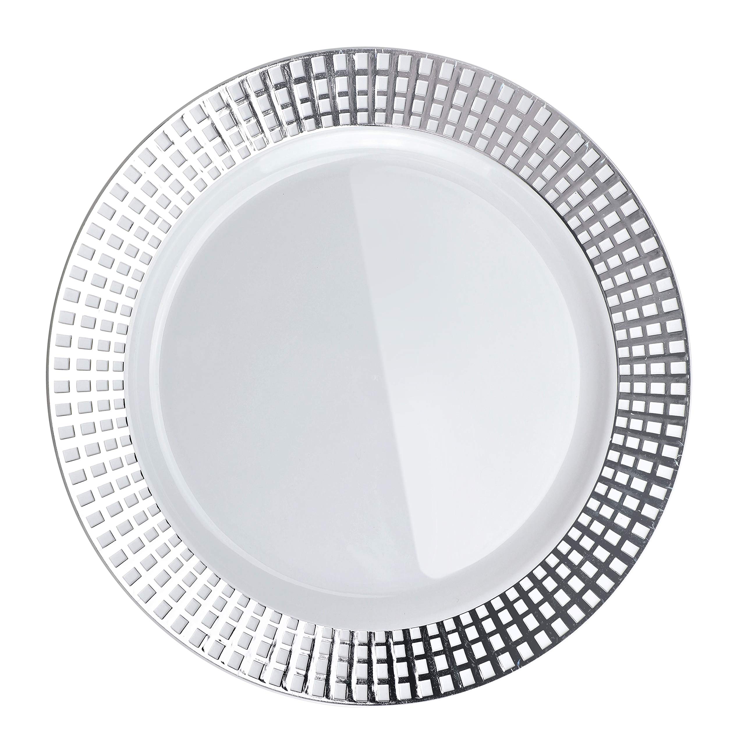 60 Pack Disposable Plastic Plates for Wedding & Party - 10.25 Inch Elegant White & Silver Dinner Plates | Perfect for Bridal Showers, Birthday Celebrations & Formal Events