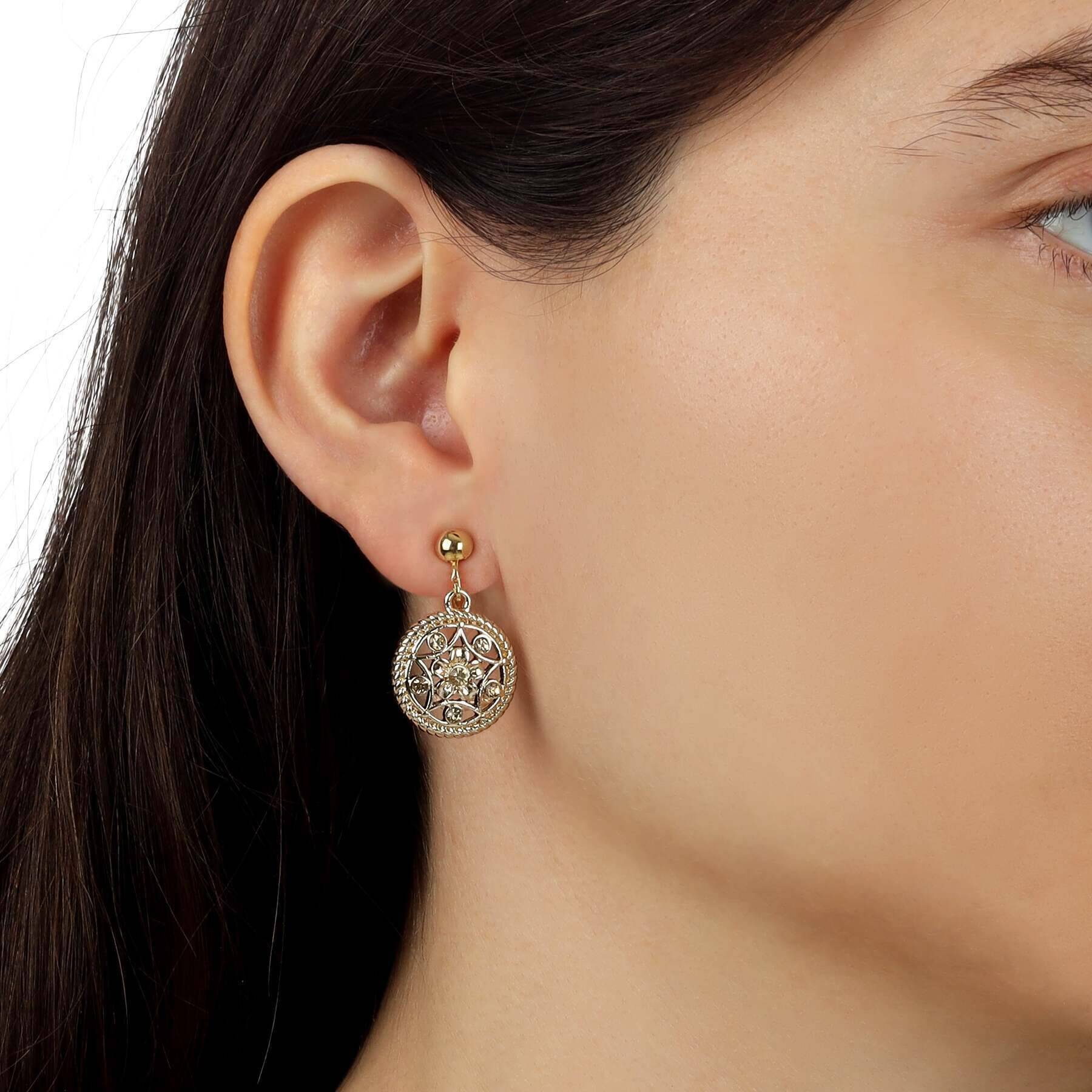 1928 Vintage Style Light Topaz Crystal Round Clip-On Earrings for Women – Perfect for Weddings, Parties & Special Occasions