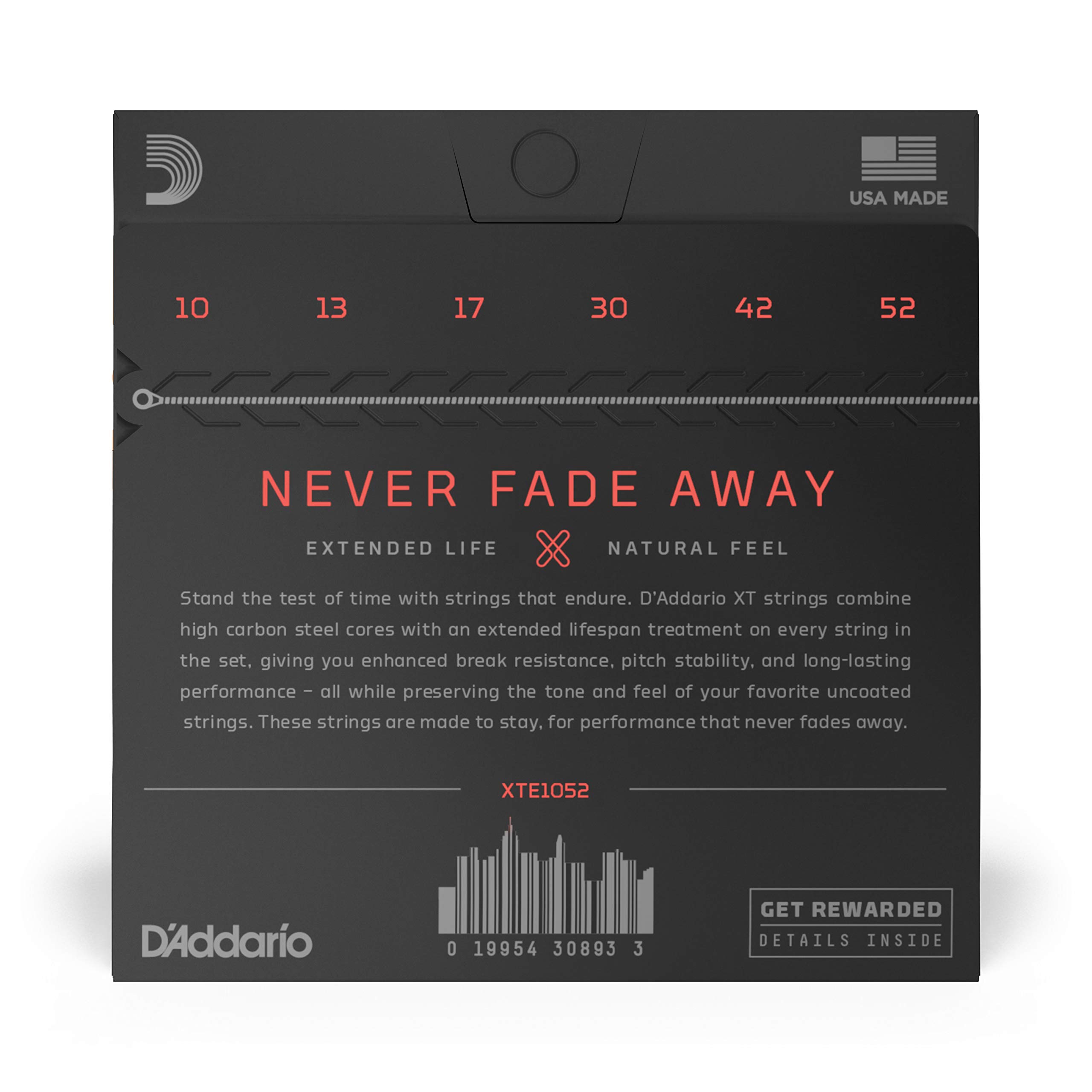 D'Addario XTE1052 Electric Guitar Strings - XT Nickel Coated, Light Top/Heavy Bottom 10-52 Gauge, 6-String Set (Pack of 1) | Perfect for Rock, Blues & Heavy Metal Performances