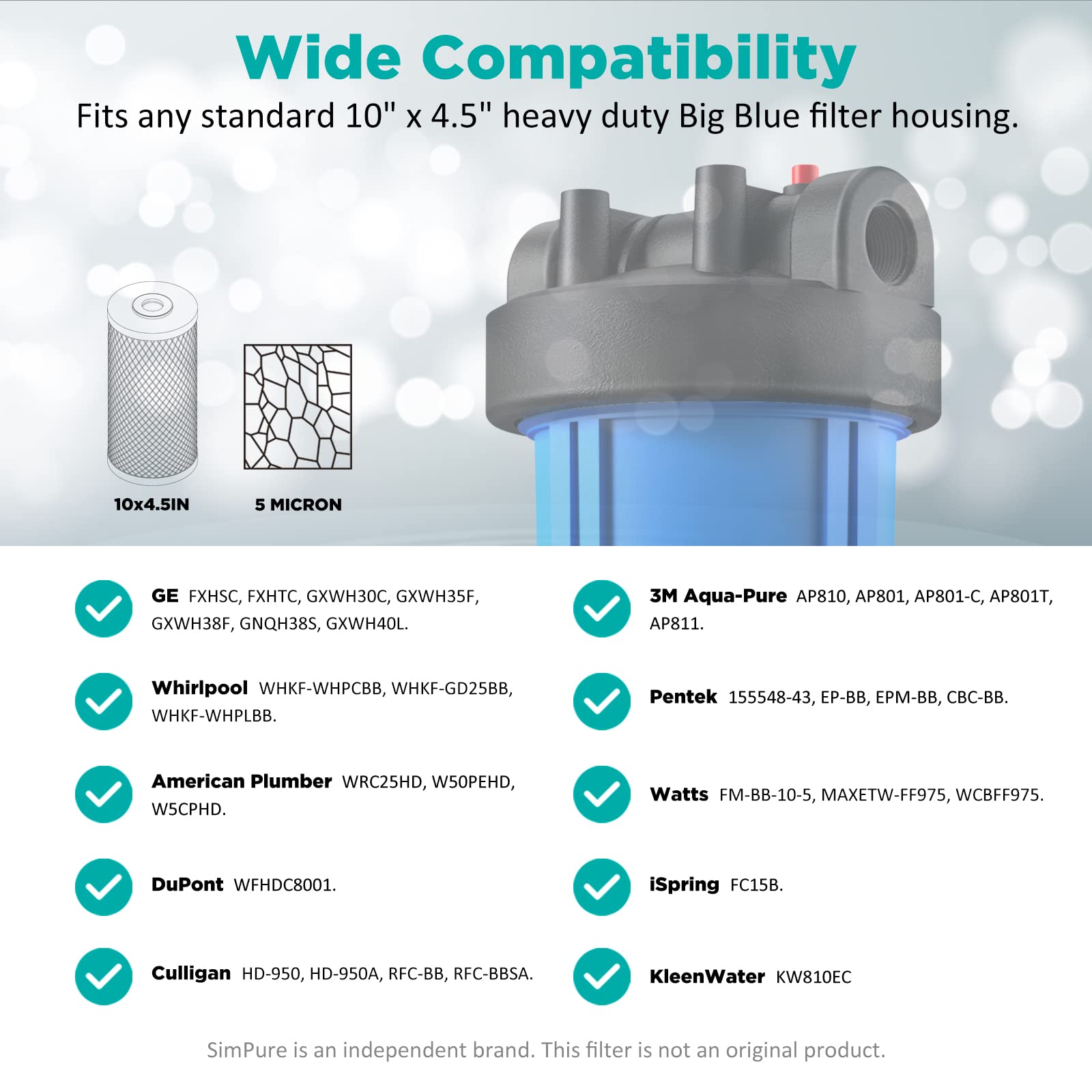 SimPure 10-Inch Whole House Water Filter Housing DB10C with 5 Micron 10
