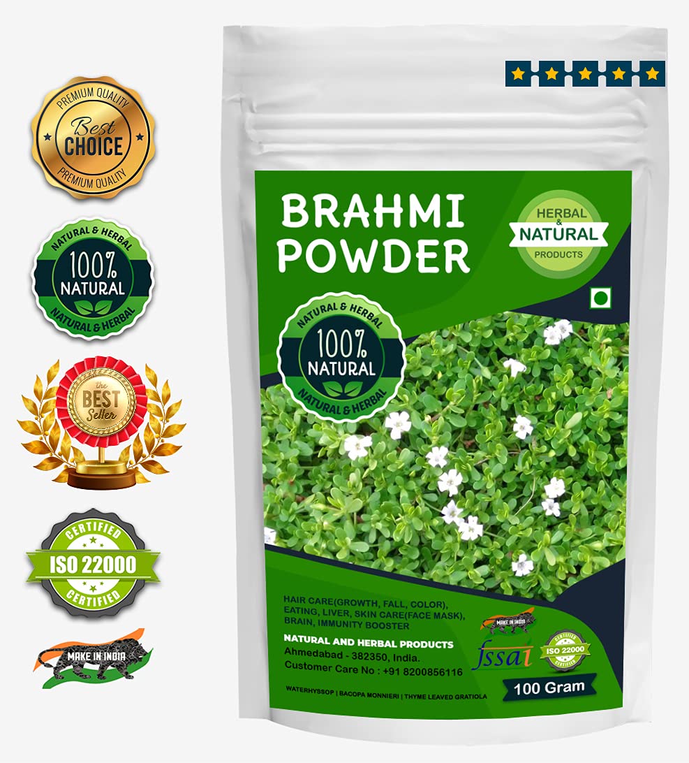 Organic Brahmi Powder (Bacopa Monnieri) - 100g | Natural Hair Growth Treatment for Thicker Hair & Scalp Care | Skin Brightening Face Mask Ingredient | Ayurvedic Herbal Supplement for Memory & Stress Relief | Perfect for DIY Beauty Recipes & Holistic Wellness Routines