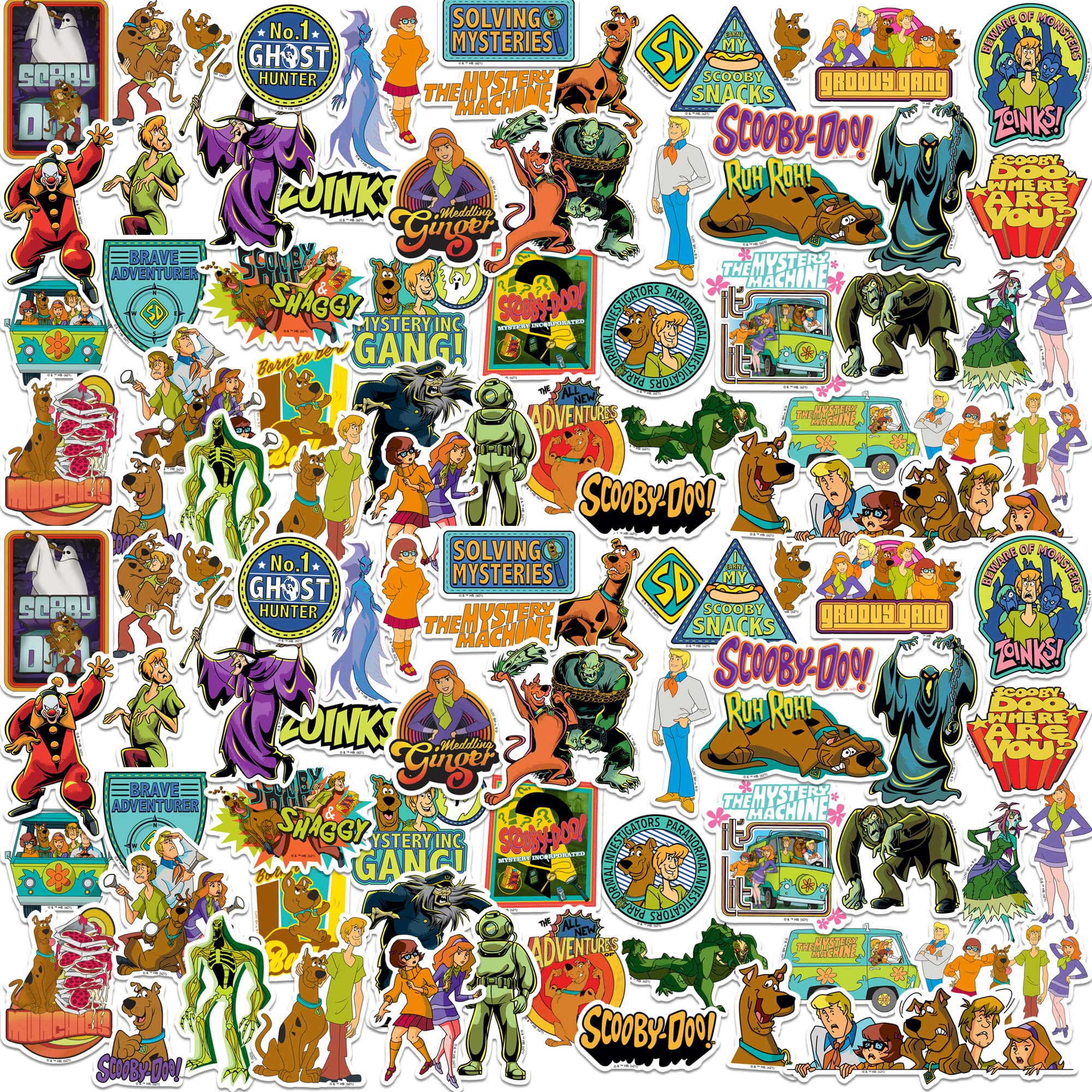 Scooby-Doo Die Cut Vinyl Stickers - 100-Piece Variety Pack for Laptop, Water Bottle, Scrapbook, Tablet, Skateboard - Indoor & Outdoor Decoration - Perfect for DIY Crafts, School Projects, and Gift Giving
